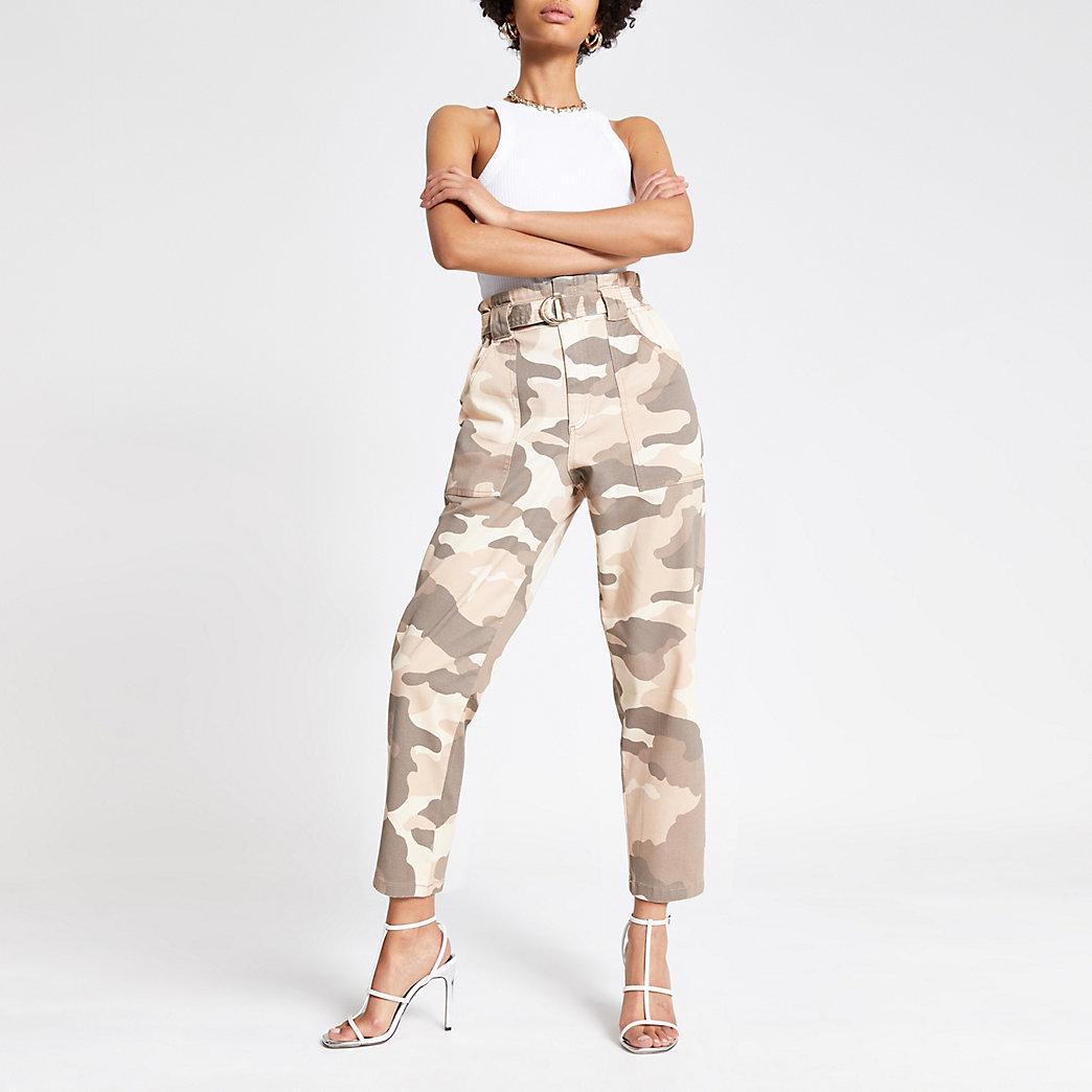 Denim Beige Camo Paperbag Jeans 