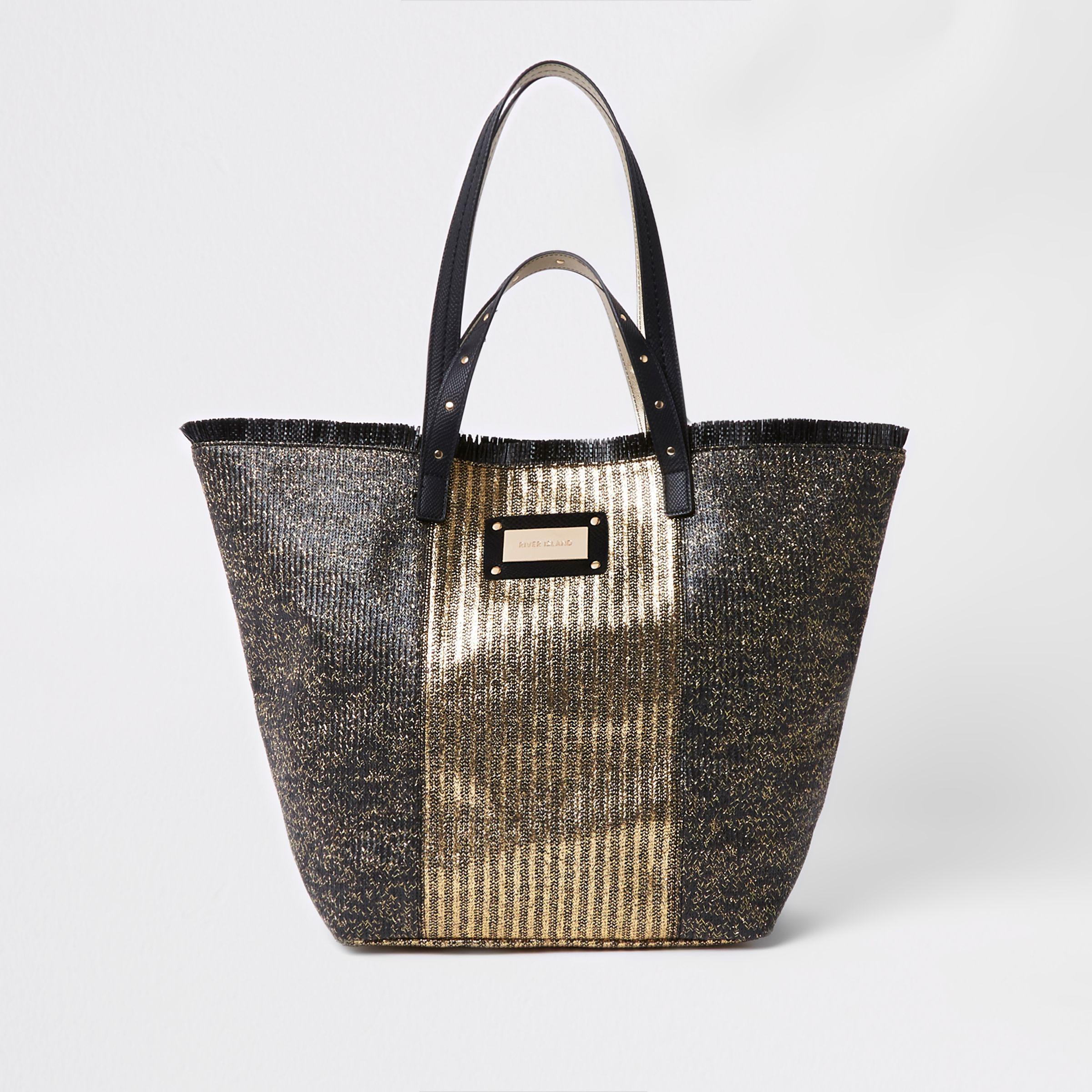 black woven beach bag