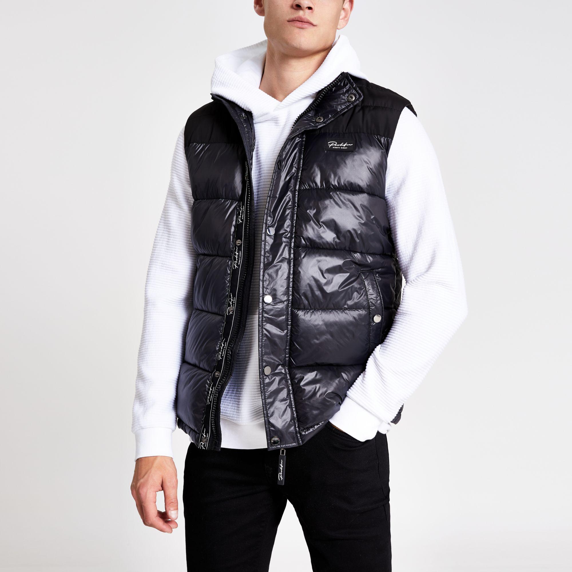black high shine padded coat river island