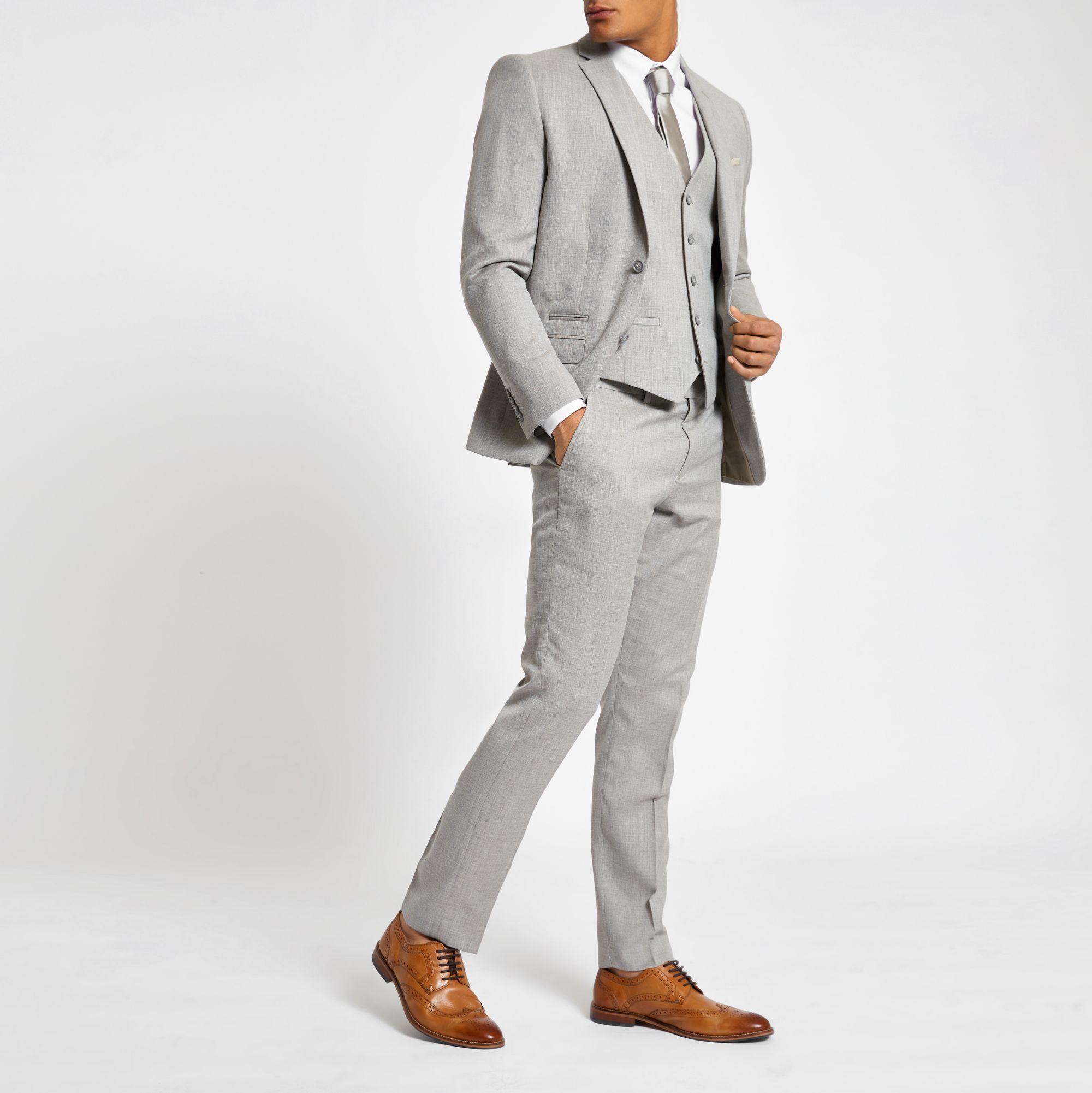 River Island Linen Light Grey Suit Vest in Gray for Men - Lyst