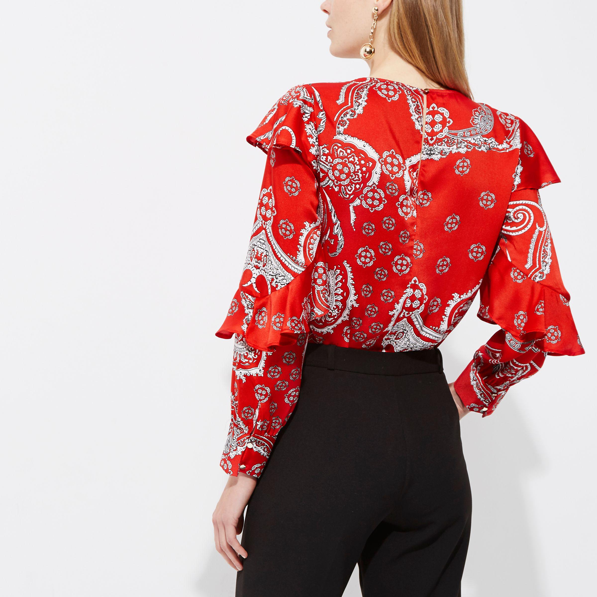 River Island Satin Red Paisley Print 