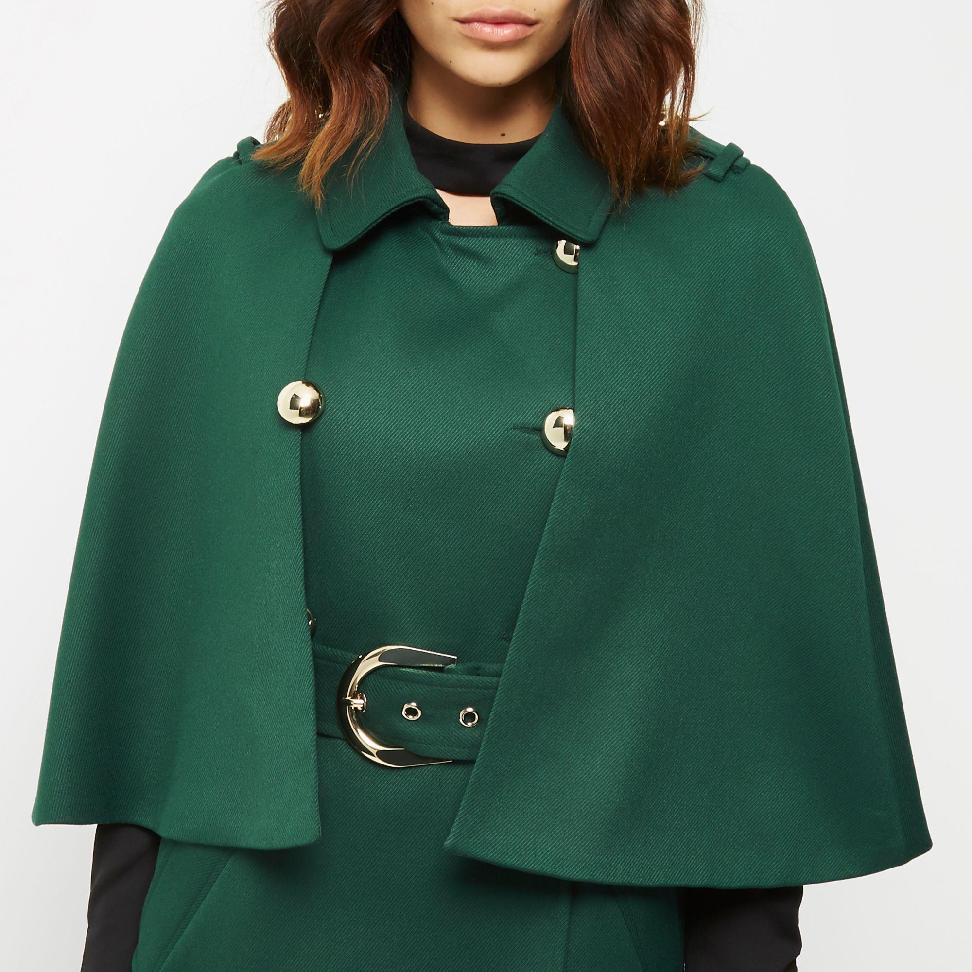 Dark Green Double breasted Cape Coat