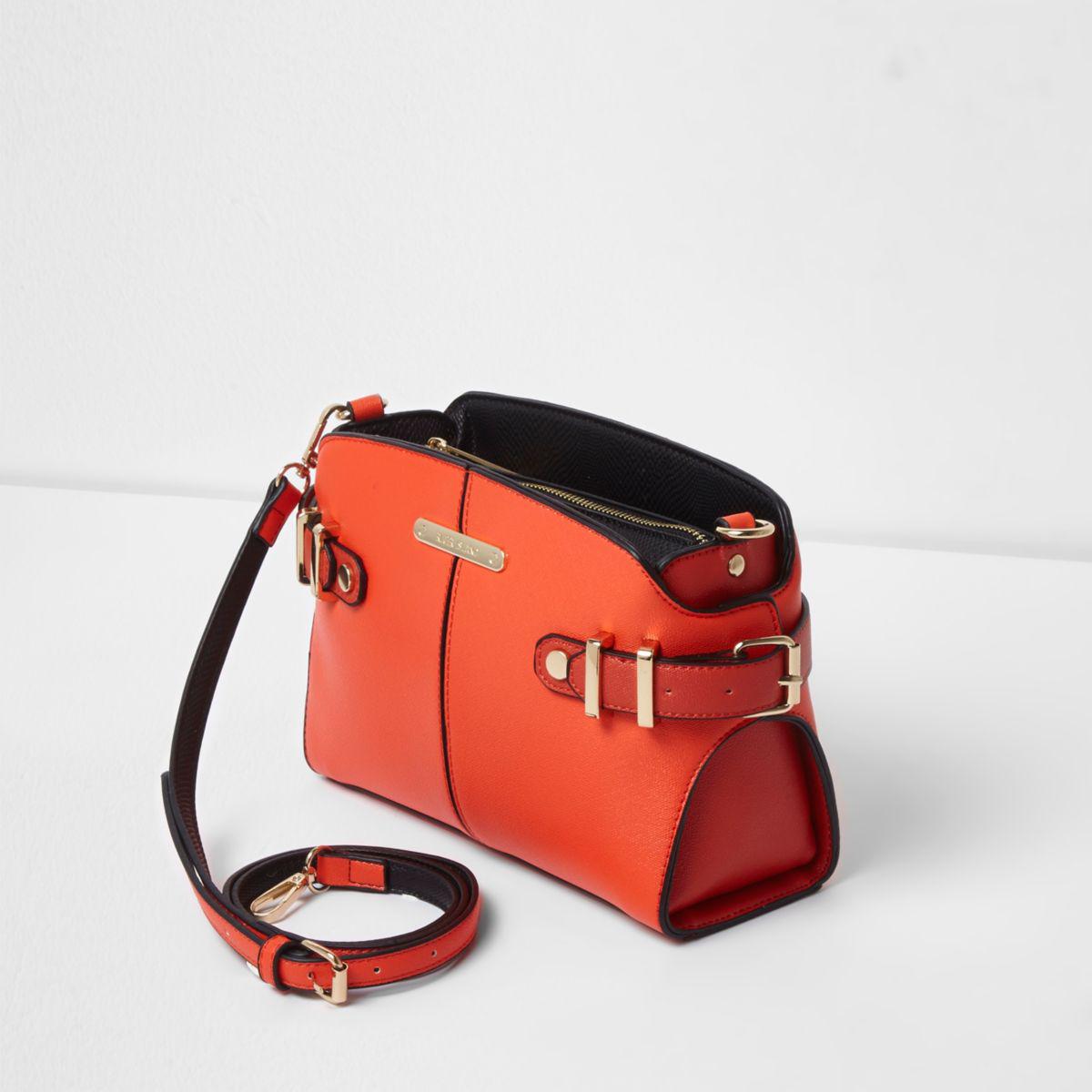 Lyst River Island Bright Orange Tab Buckle Side Cross Body Bag Bright