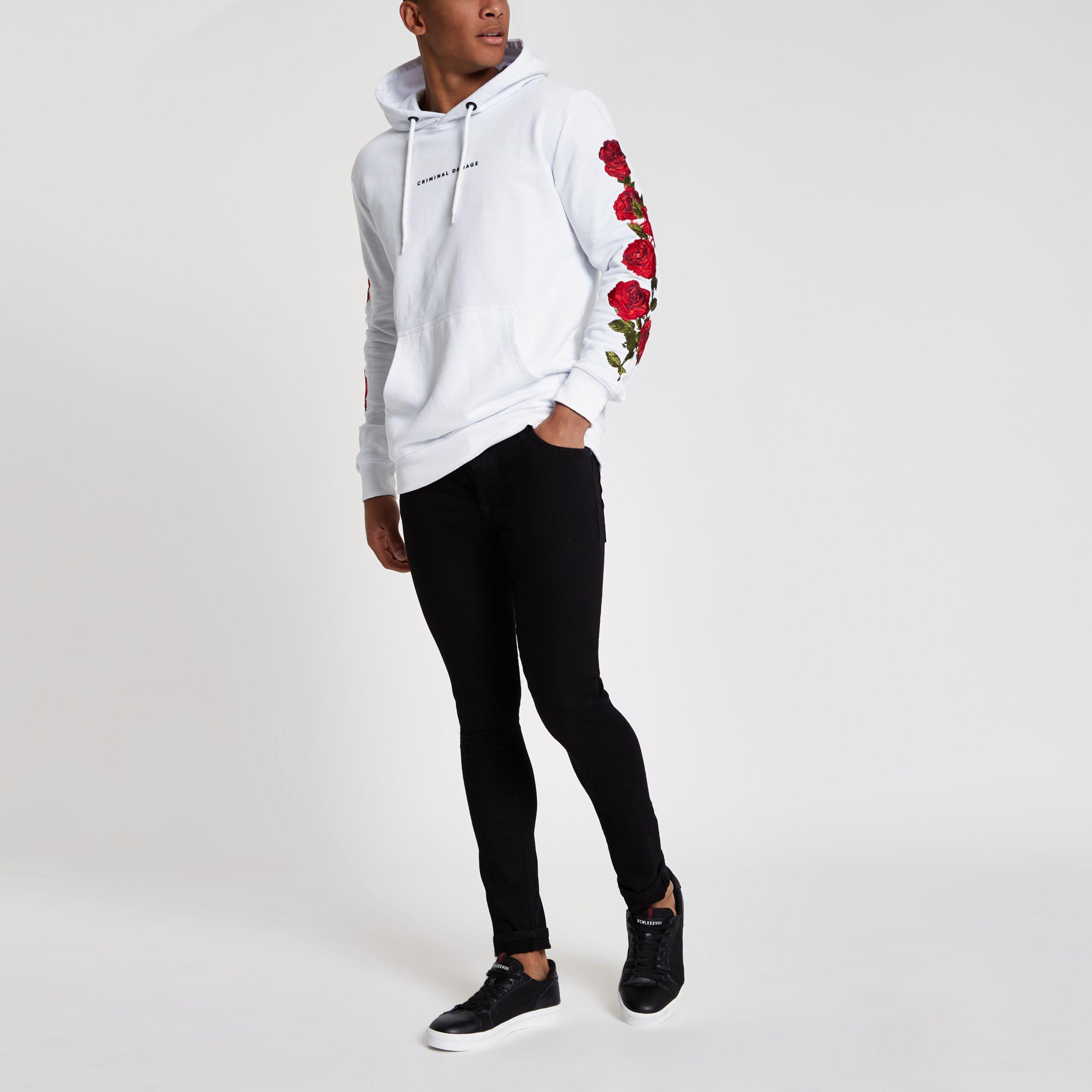 River Island Criminal Damage White Rose Embroidered Hoodie for Men | Lyst  Canada