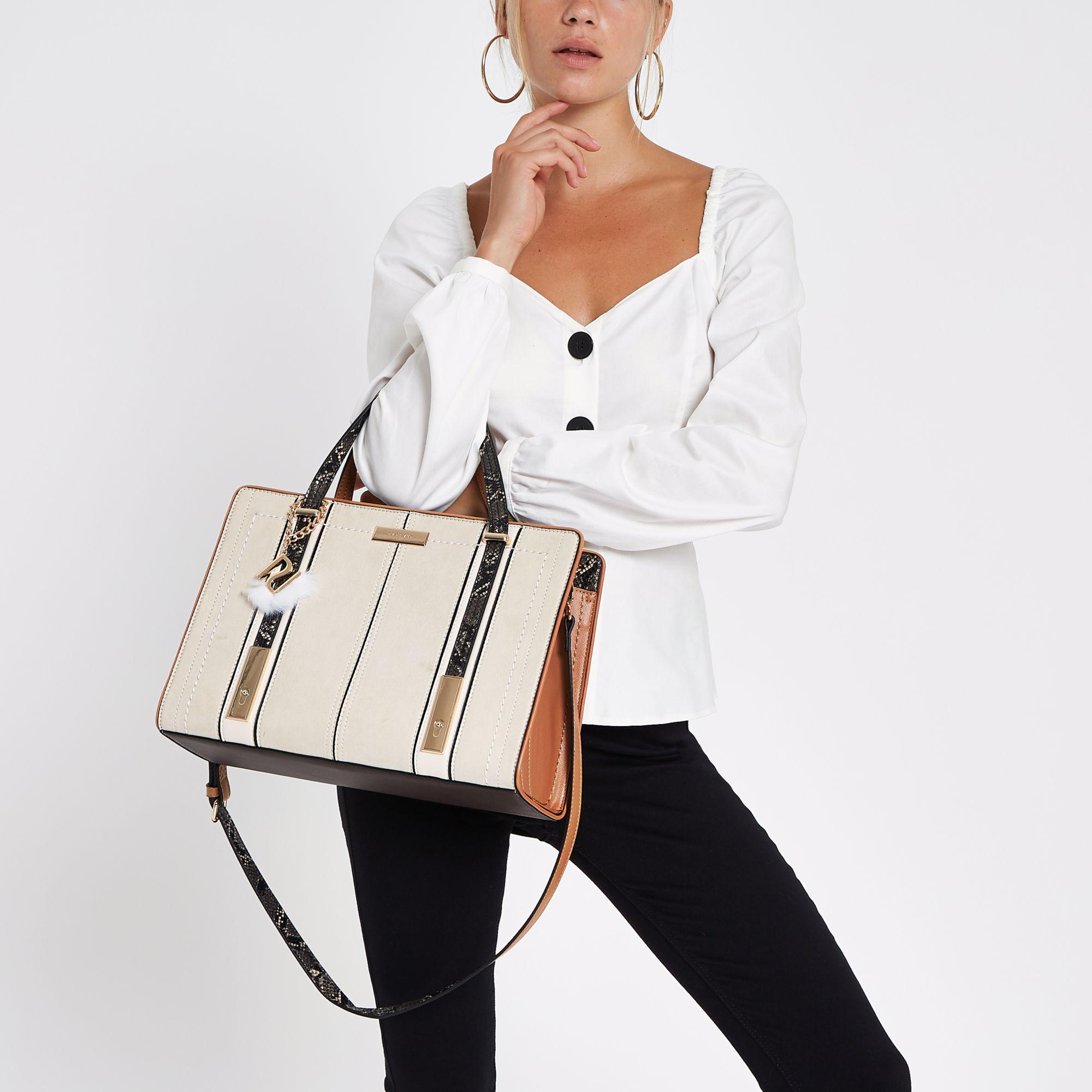 light pink contrast snake panel tote bag