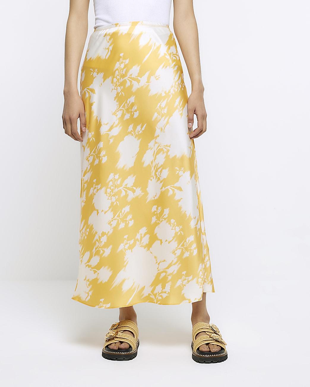 River Island Orange Floral Satin Maxi Skirt in Metallic | Lyst