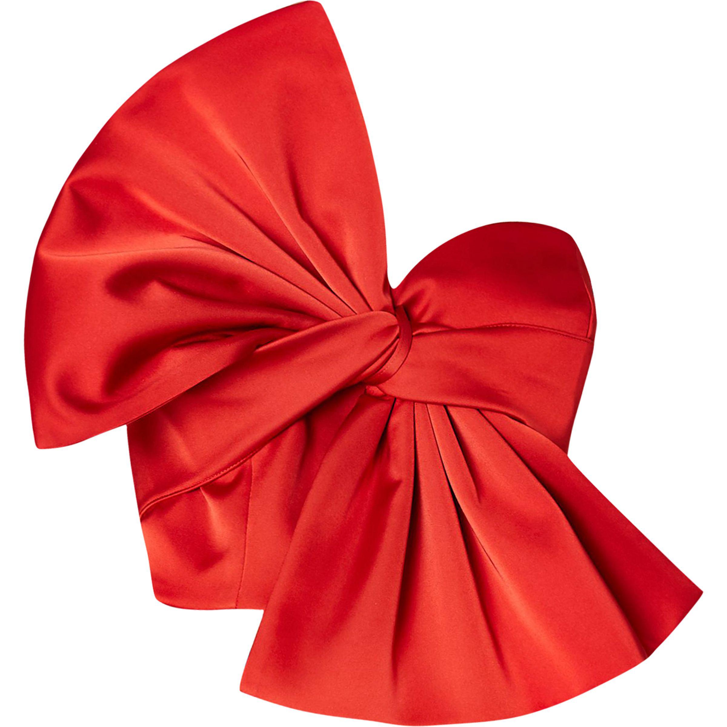 River Island Red Oversized Bow Bandeau Satin Crop Top | Lyst