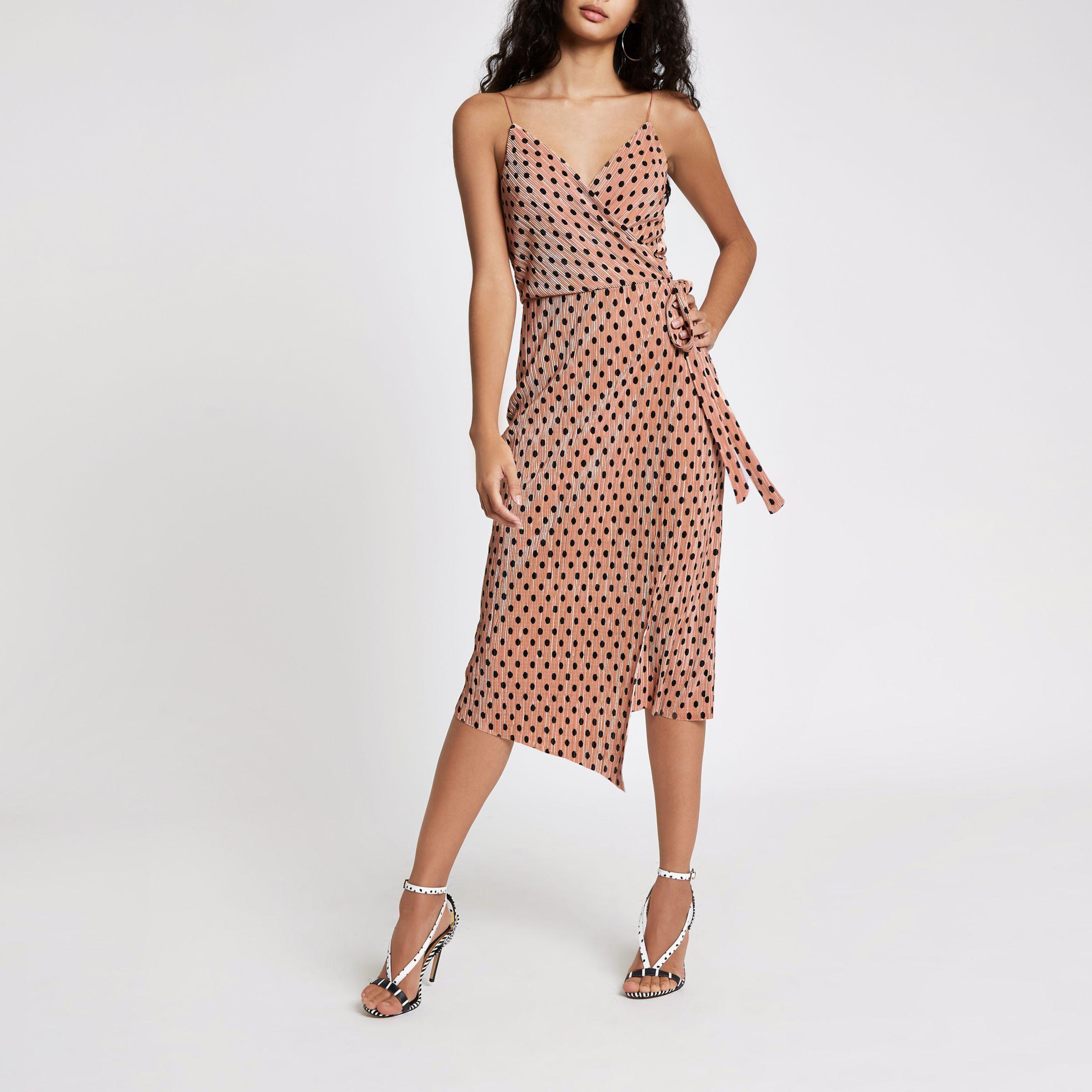 spot wrap midi dress