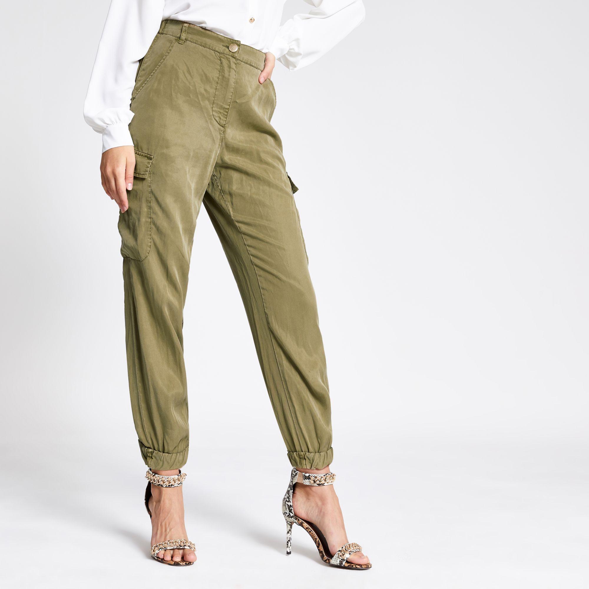 River Island Cropped Cargo Trousers in Khaki (Green) - Lyst