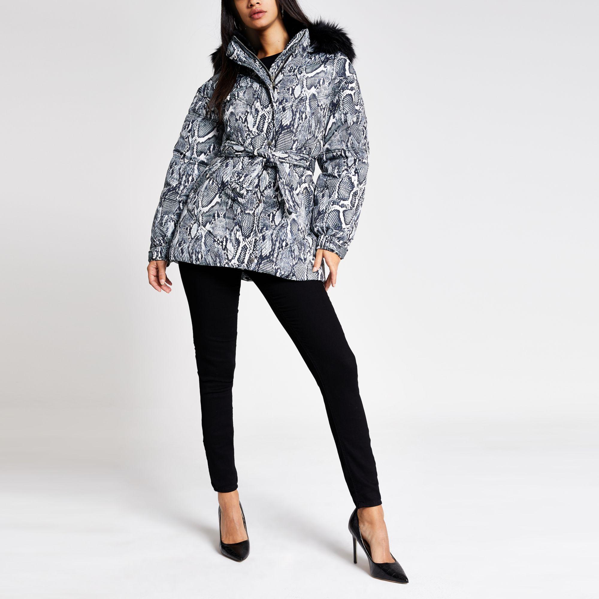 grey snake print puffer jacket