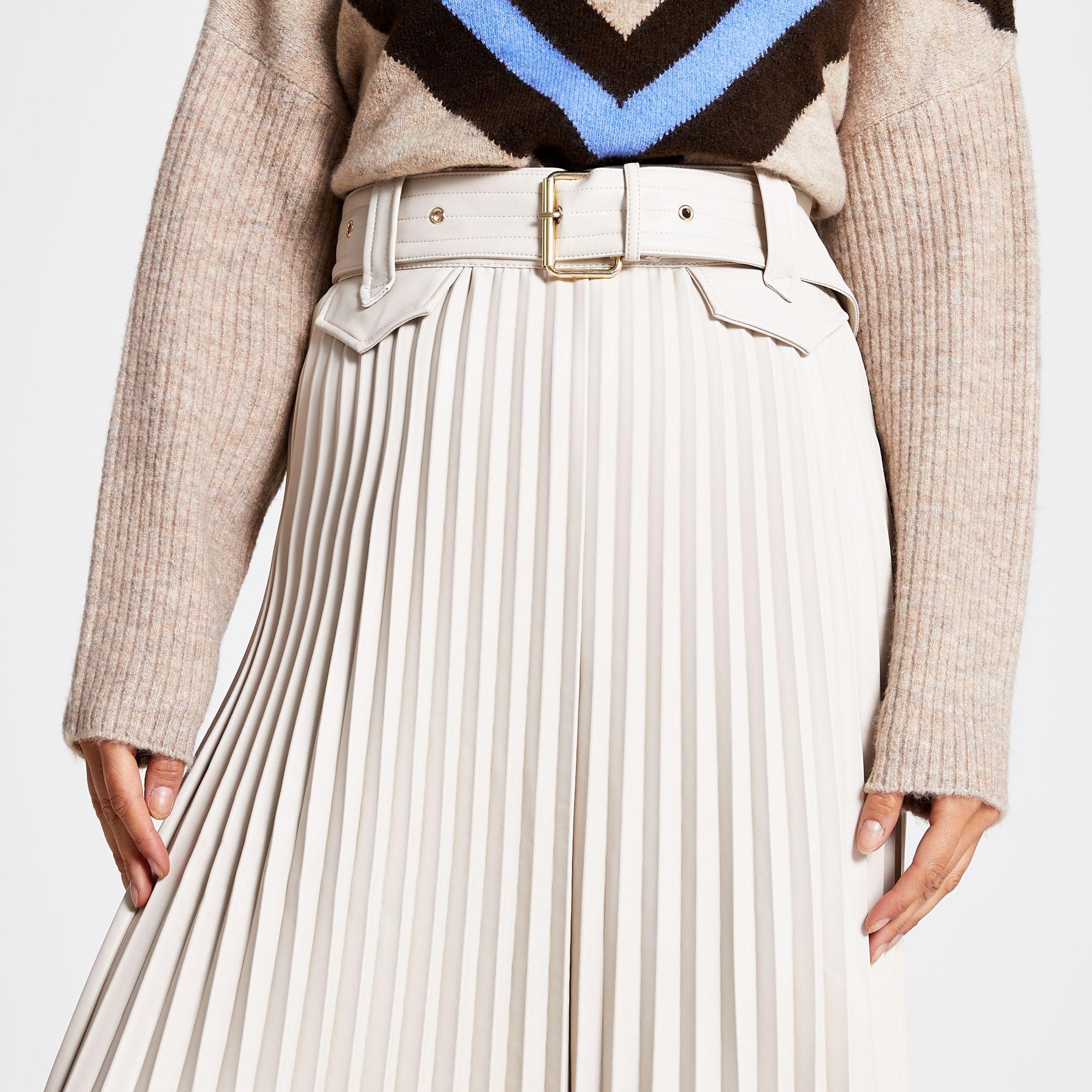 faux leather pleated skirt cream