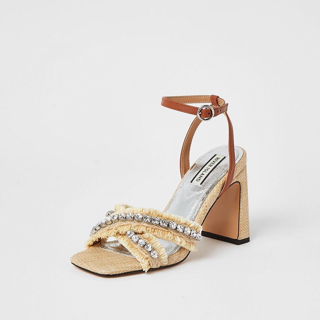 River Island Beige Raffia Diamante 