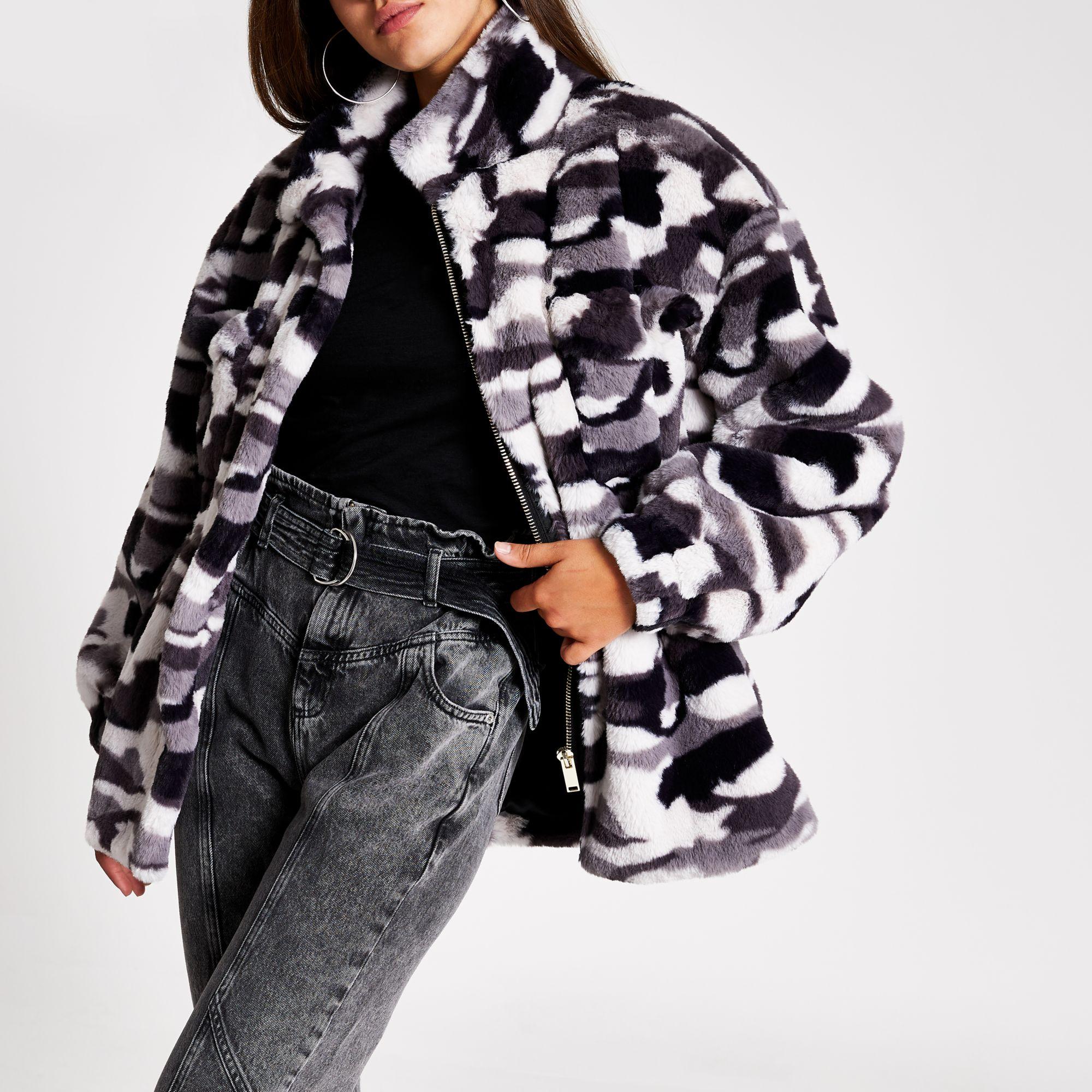 grey fur jacket river island
