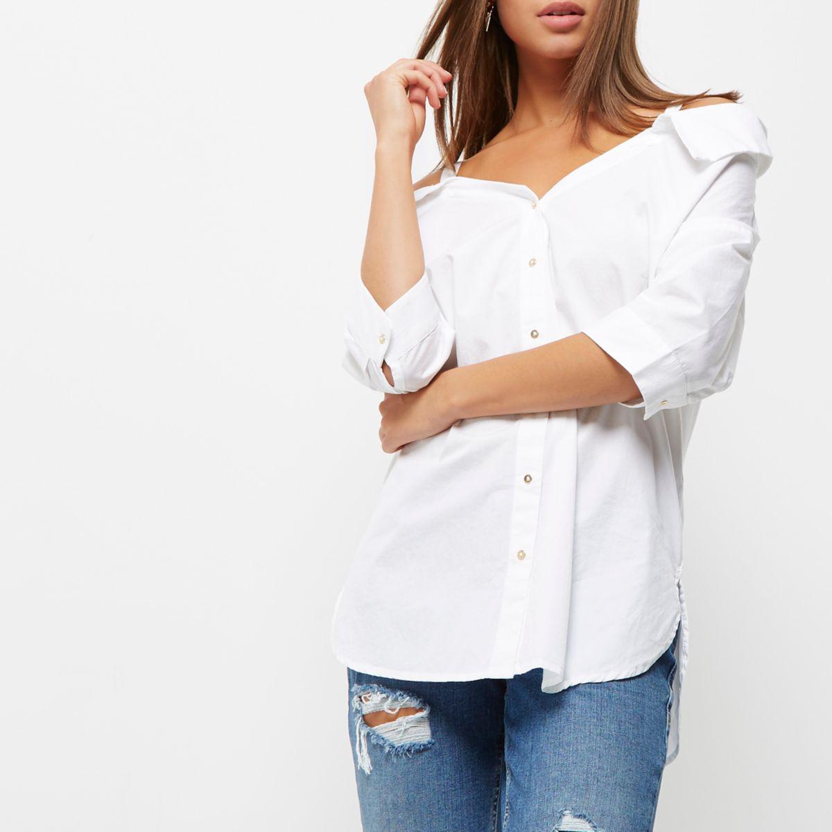 off shoulder white tshirt