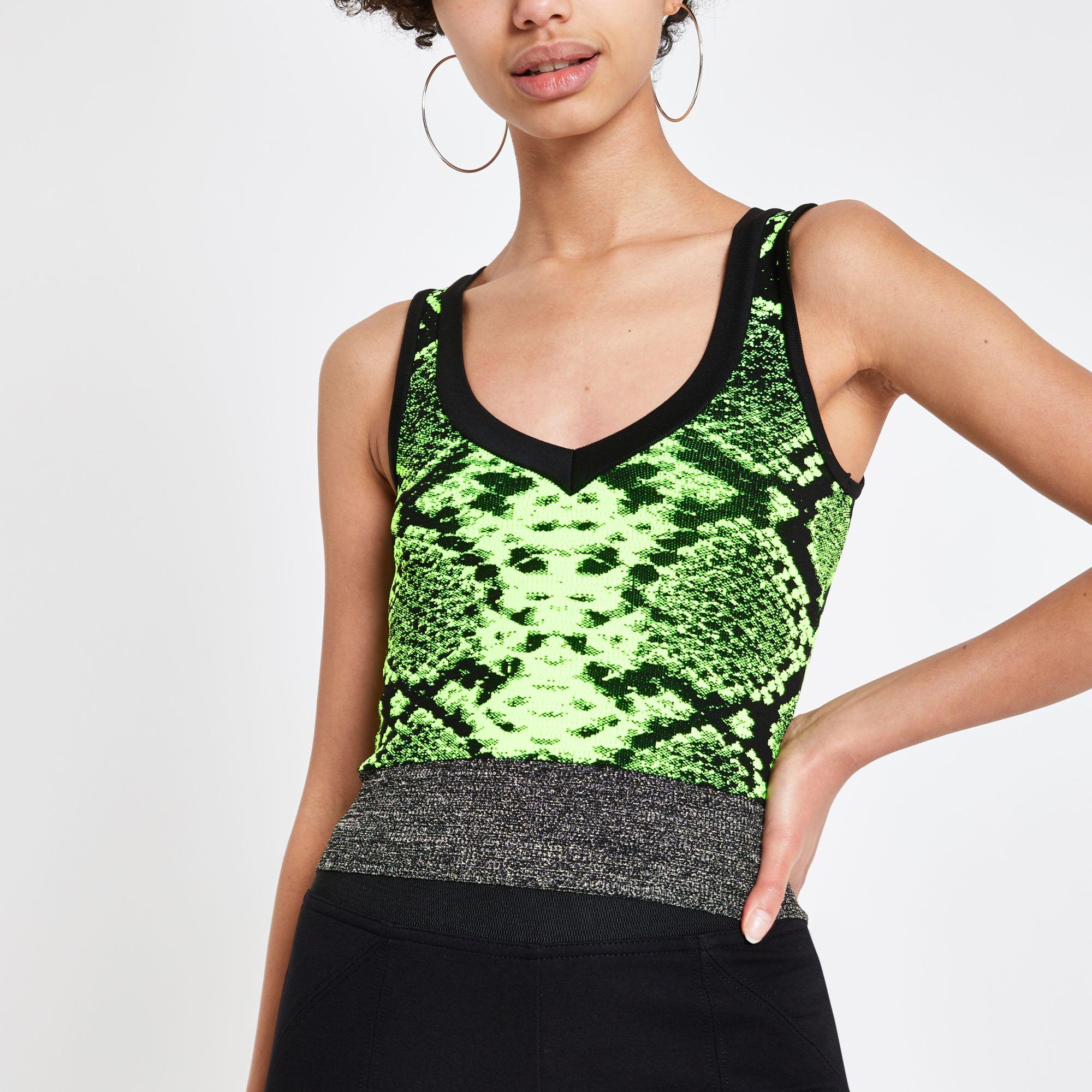 River Island Green Snake Print Crop Top - Lyst