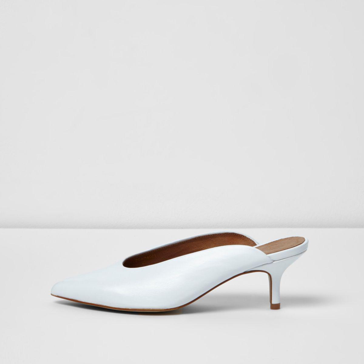 white pointed mule heels