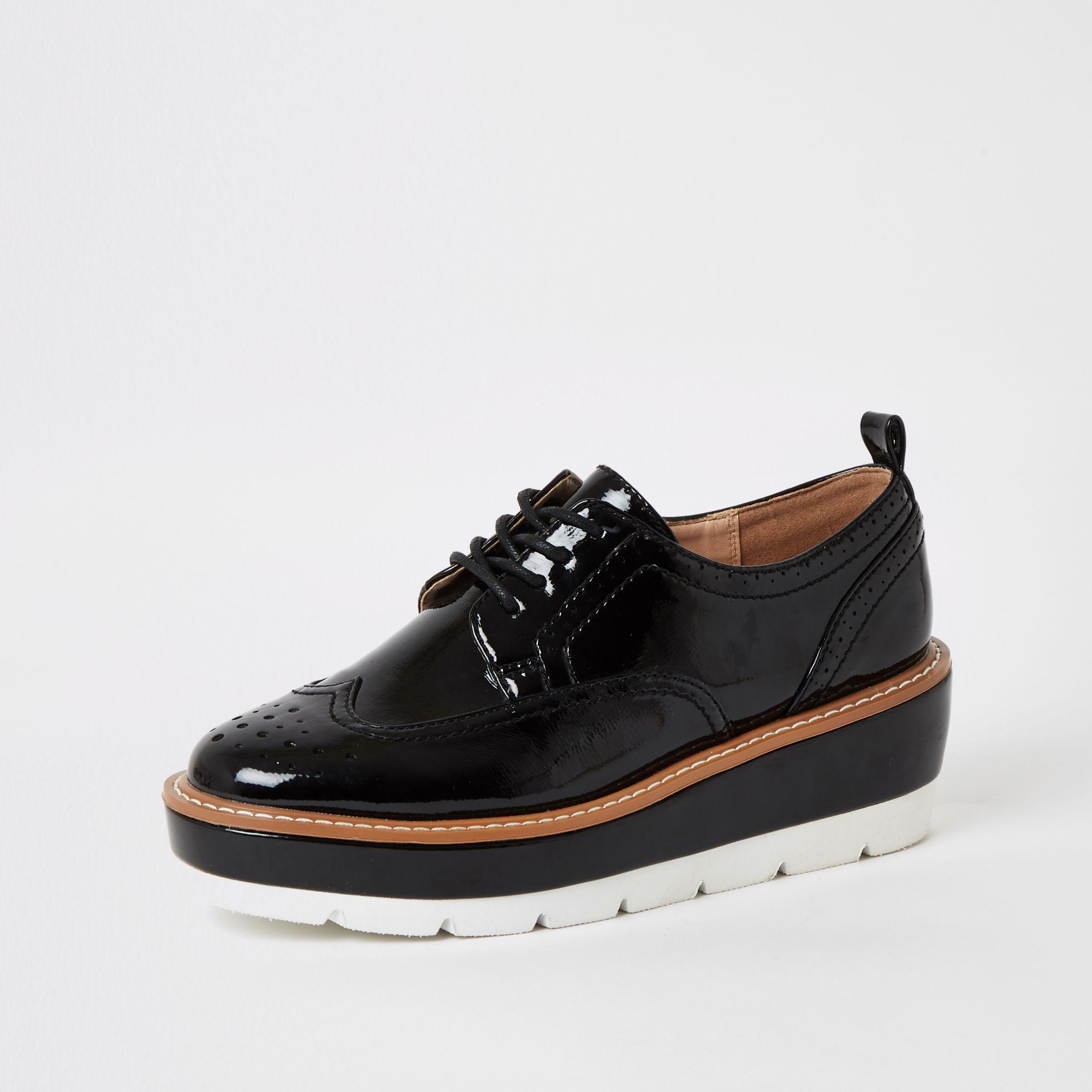 River Island Patent Lace-up Platform Brogues in Black - Lyst