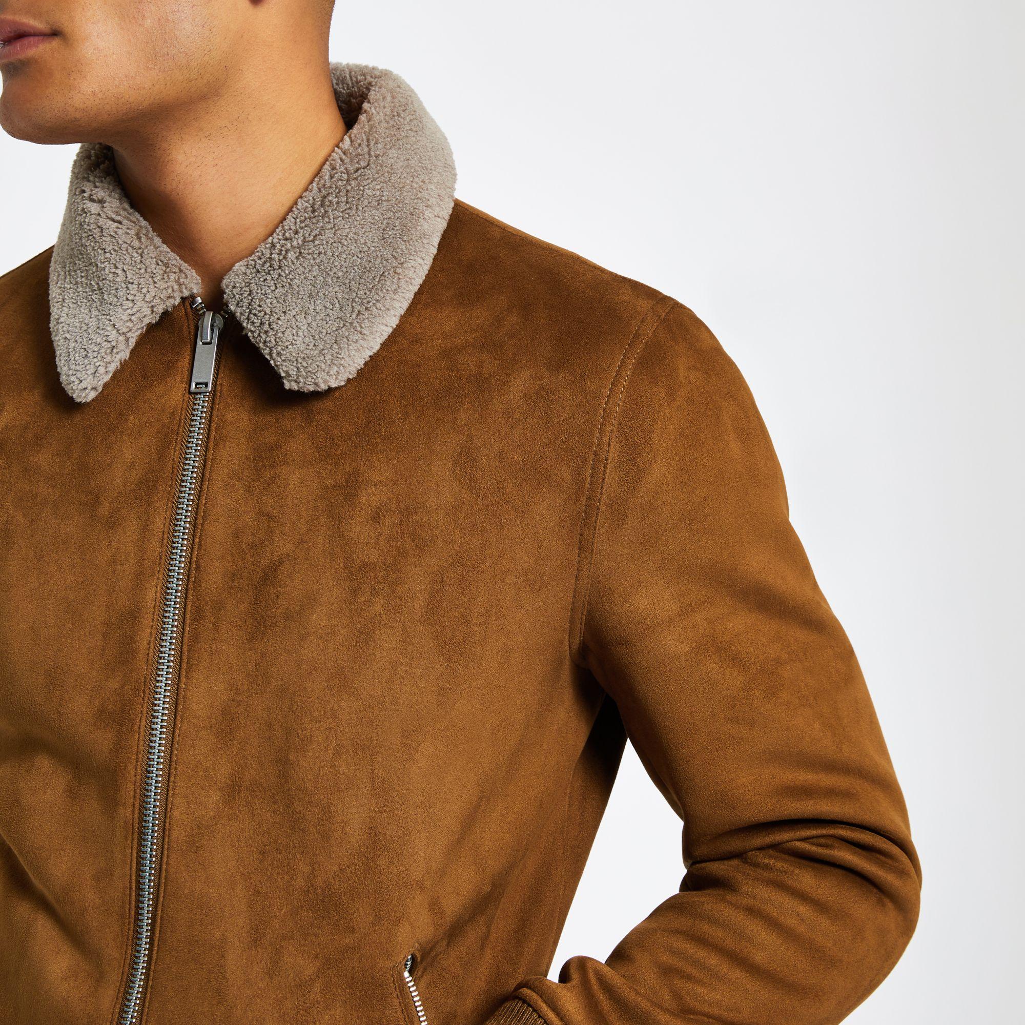 faux suede borg collar jacket