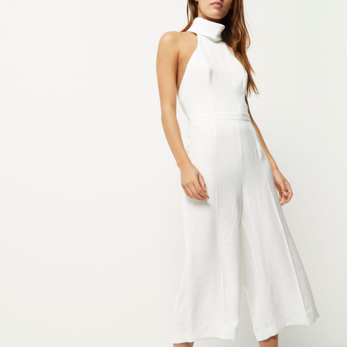 high neck white jumpsuit