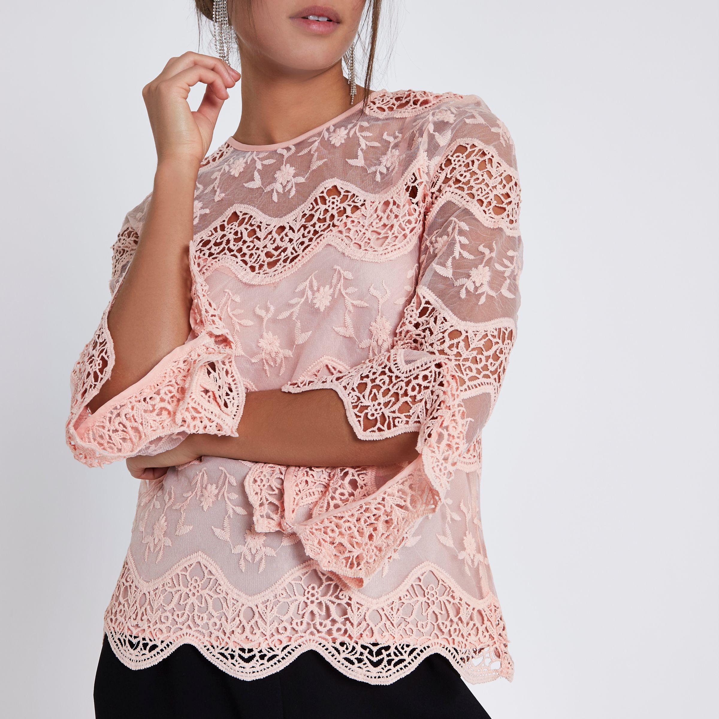 River Island Light Pink Lace Long Sleeve |