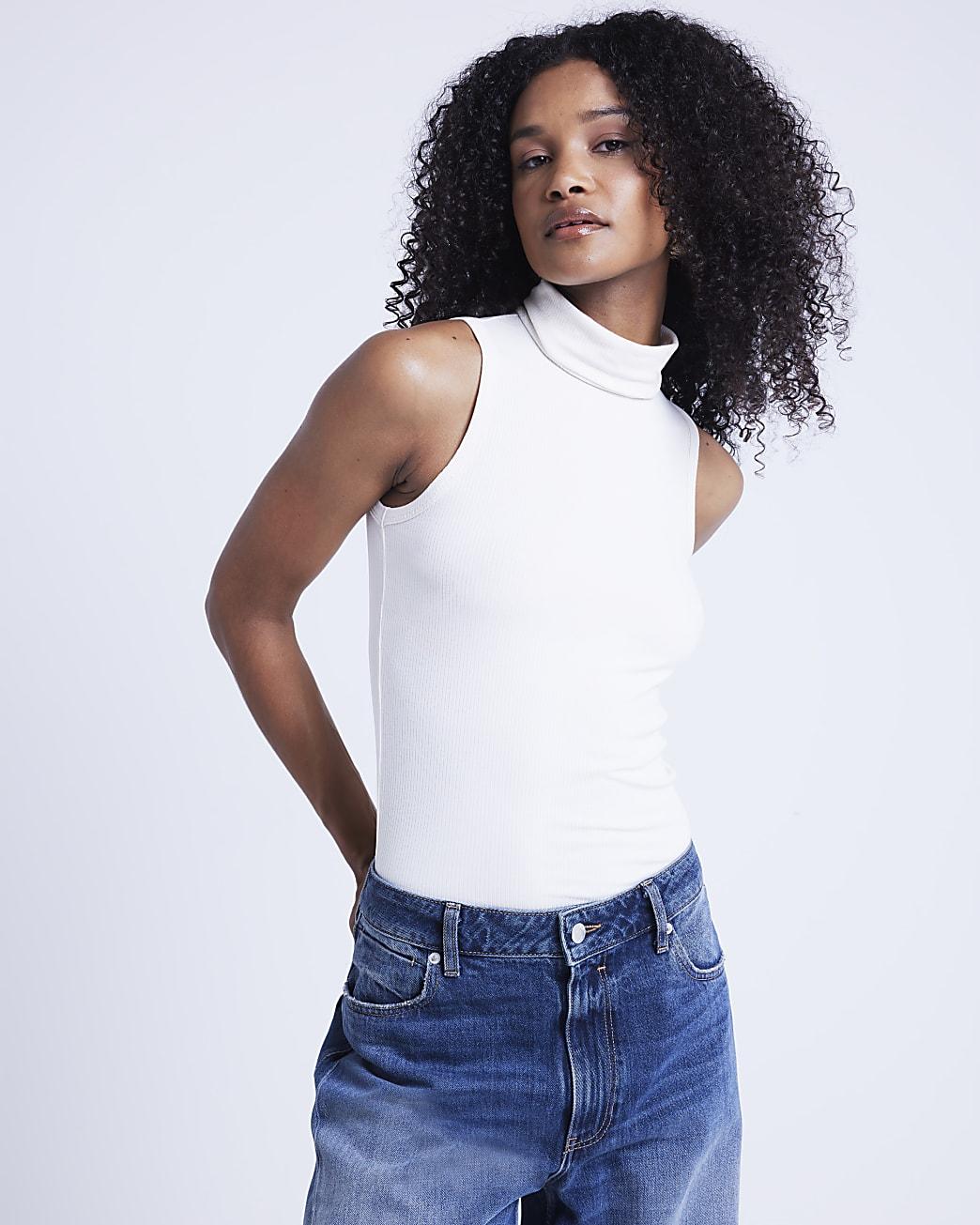 Cream ribbed polo neck outlet