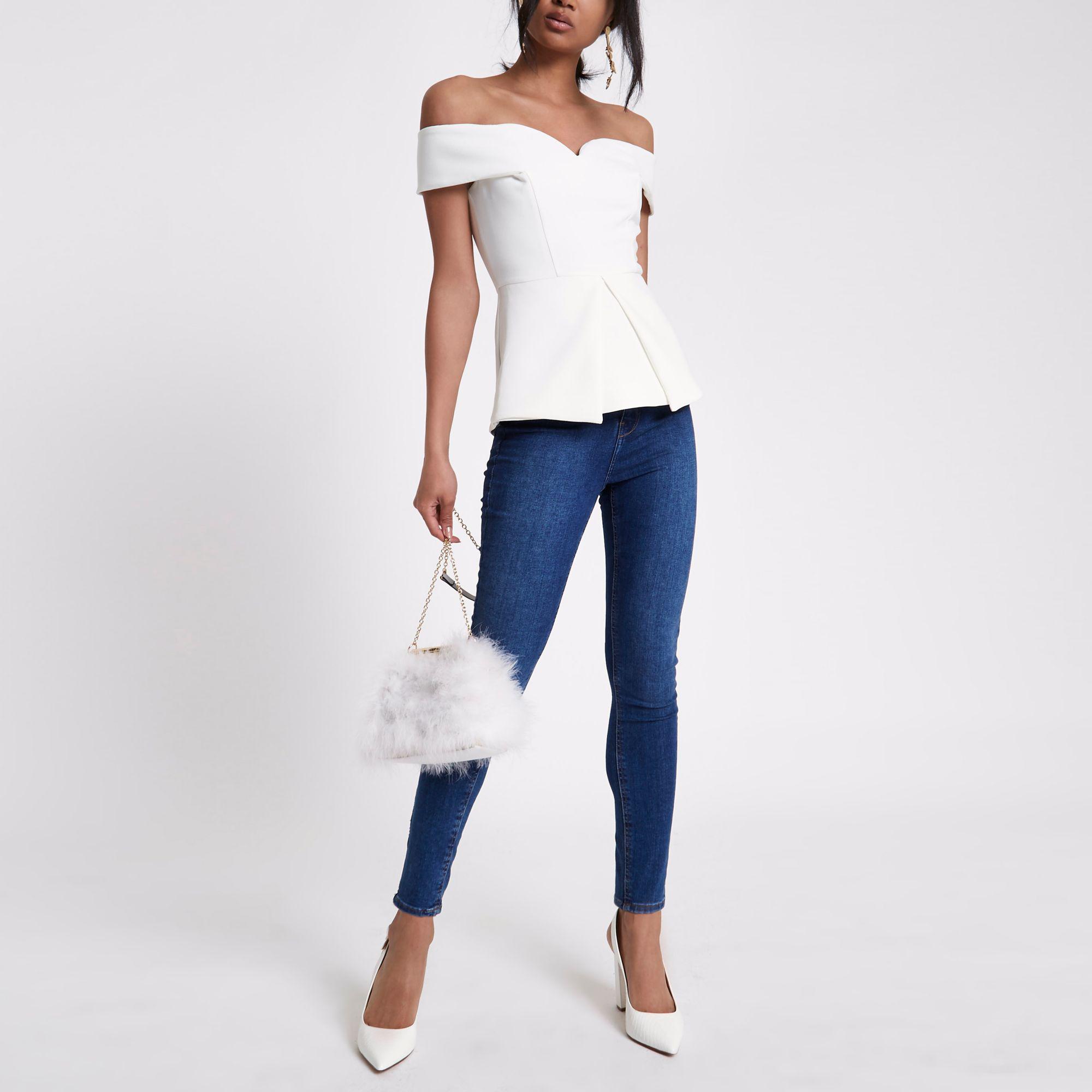 River Island White Structured Bardot Top | Lyst Canada