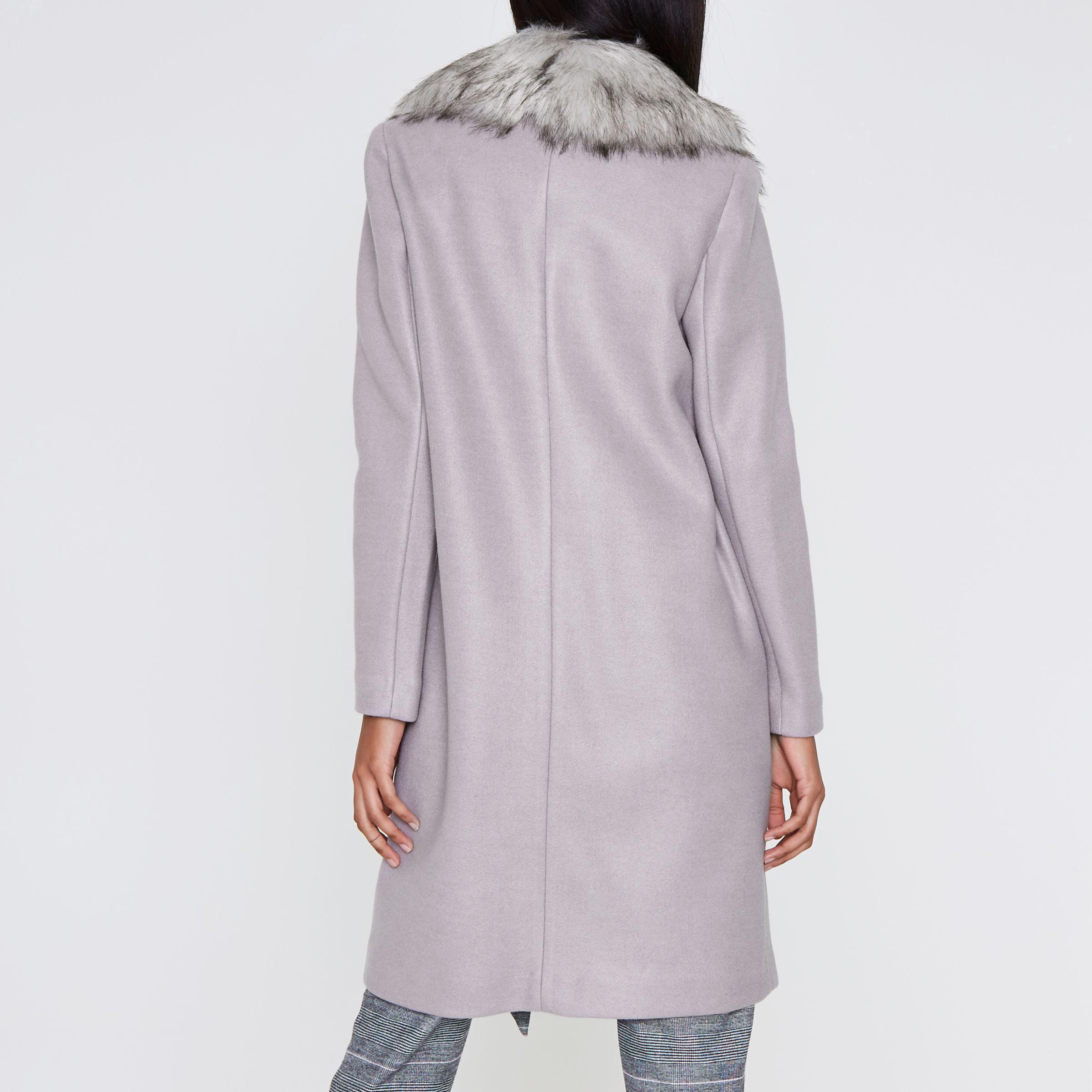 Lyst River Island Light Grey Fur Collar Cocoon Coat in Gray