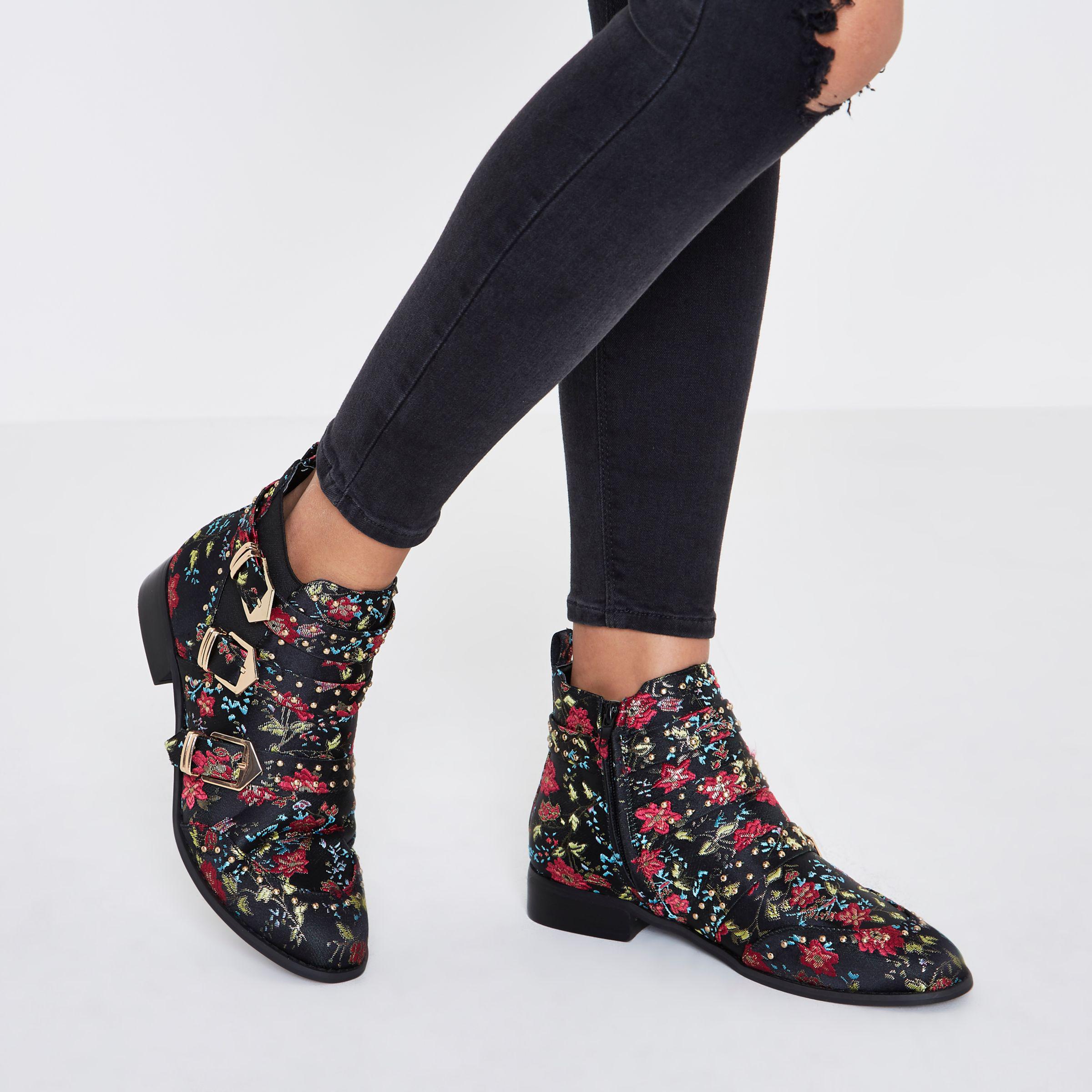 black floral ankle boots