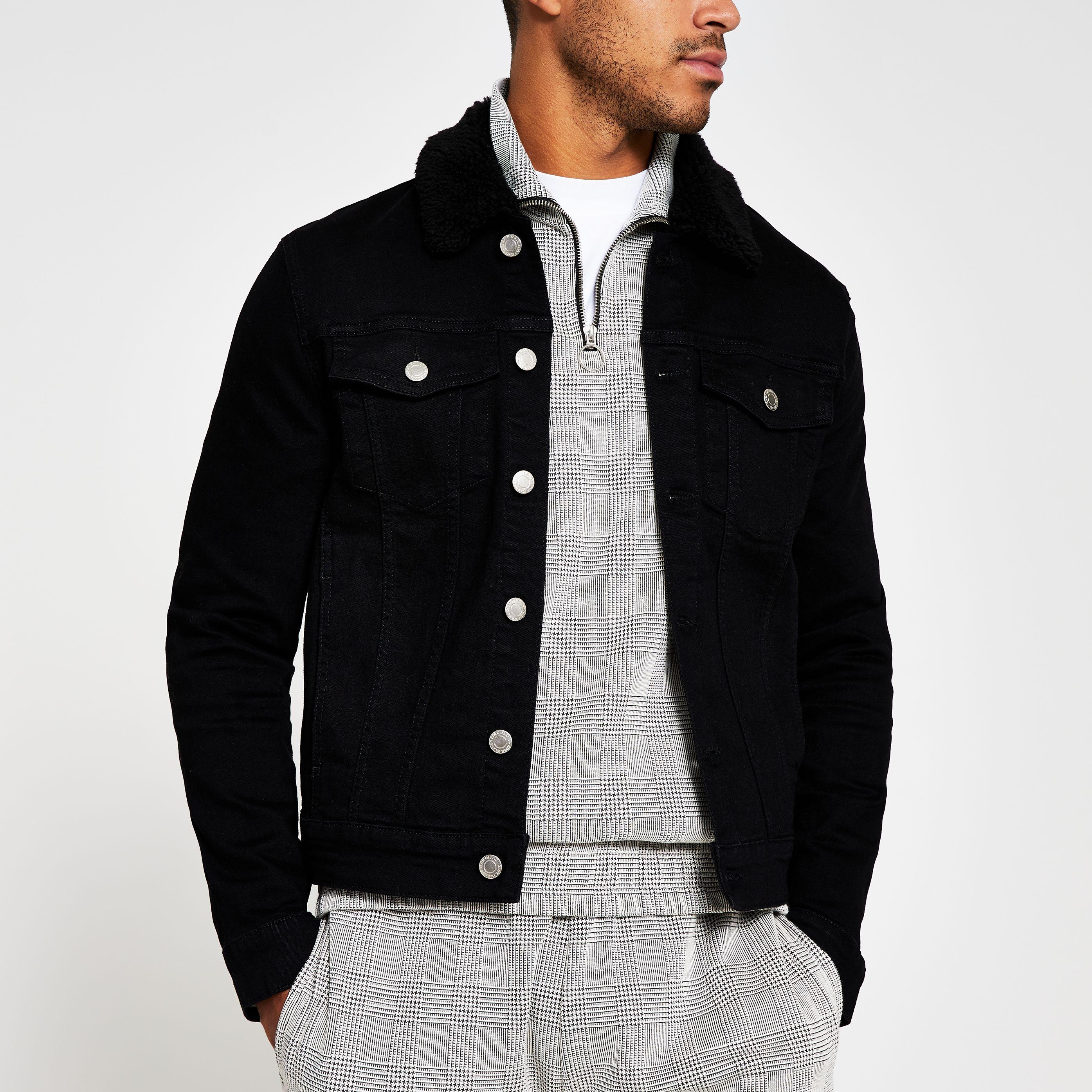 borg collar denim jacket mens