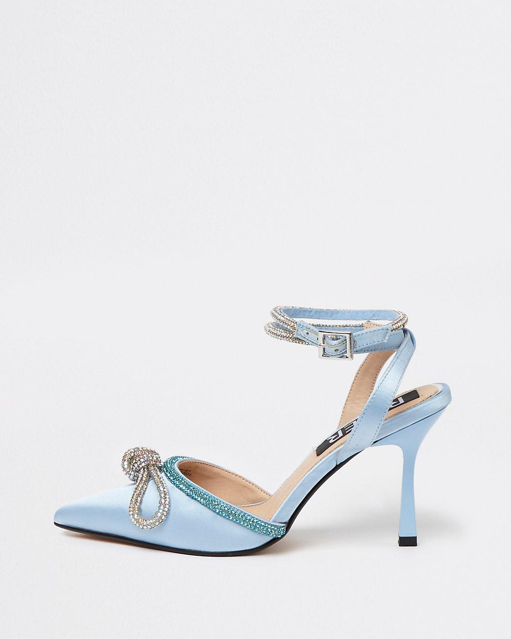 River Island Blue Diamante Embellished Bow Court Shoes - Lyst