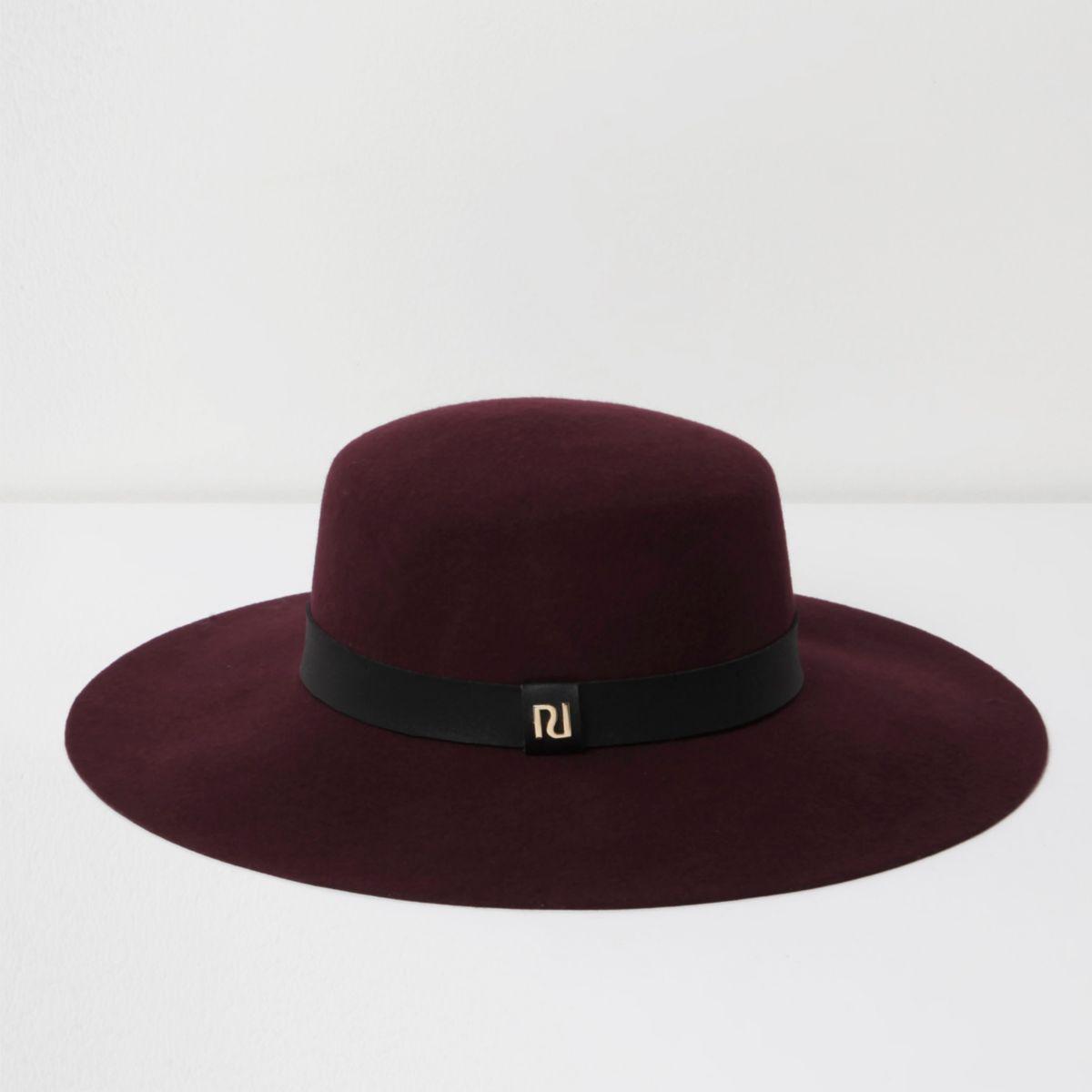 river island red Dark Red Wide Brim Fedora Hat Dark Red Wide Brim Fedora Hat