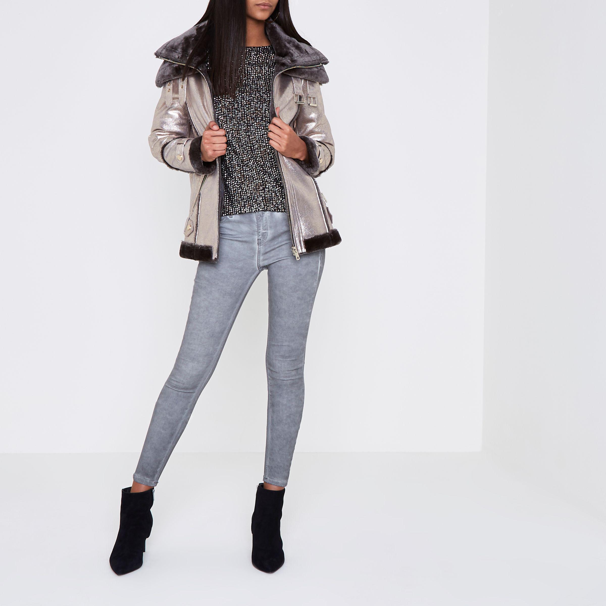 metallic aviator jacket