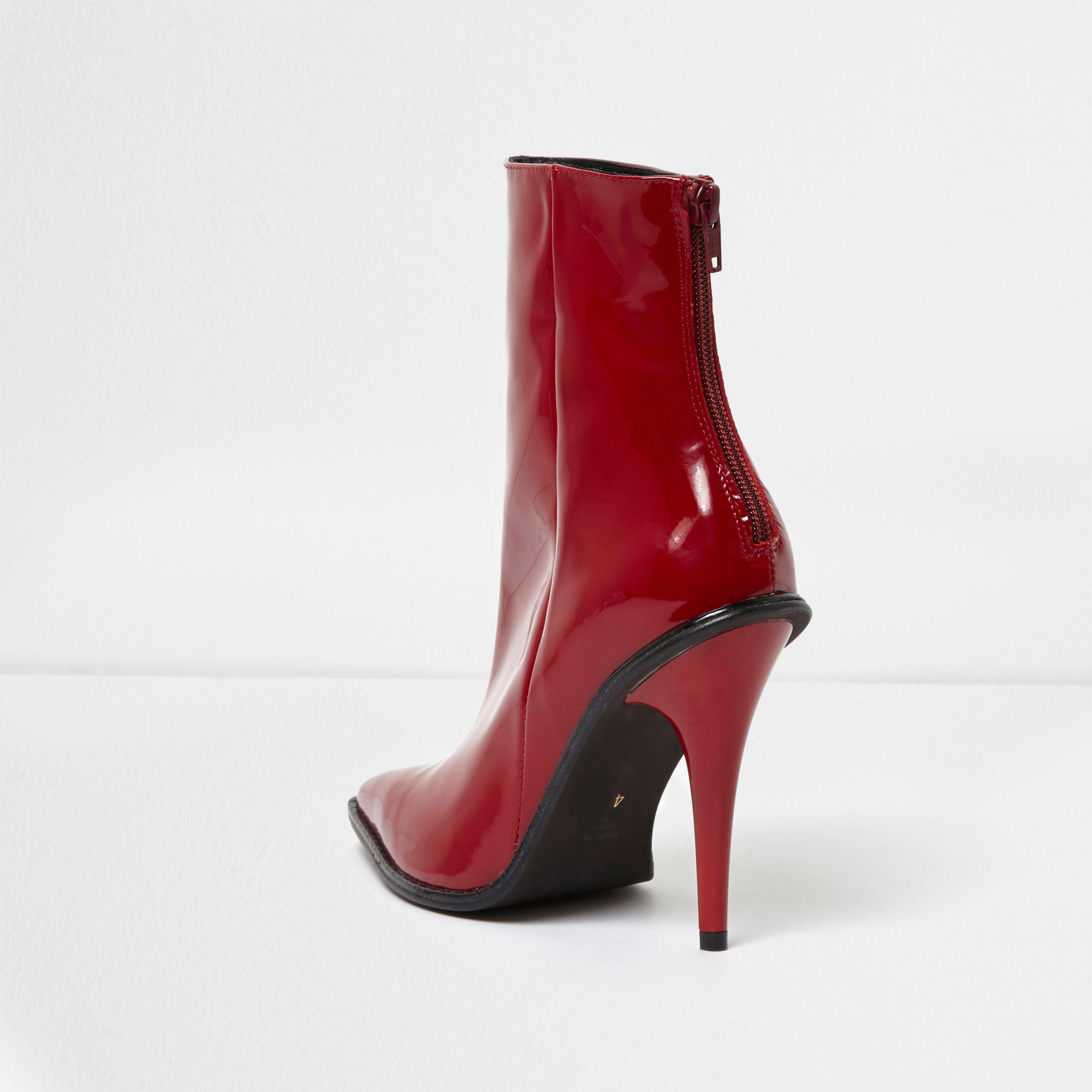 red patent heeled boots