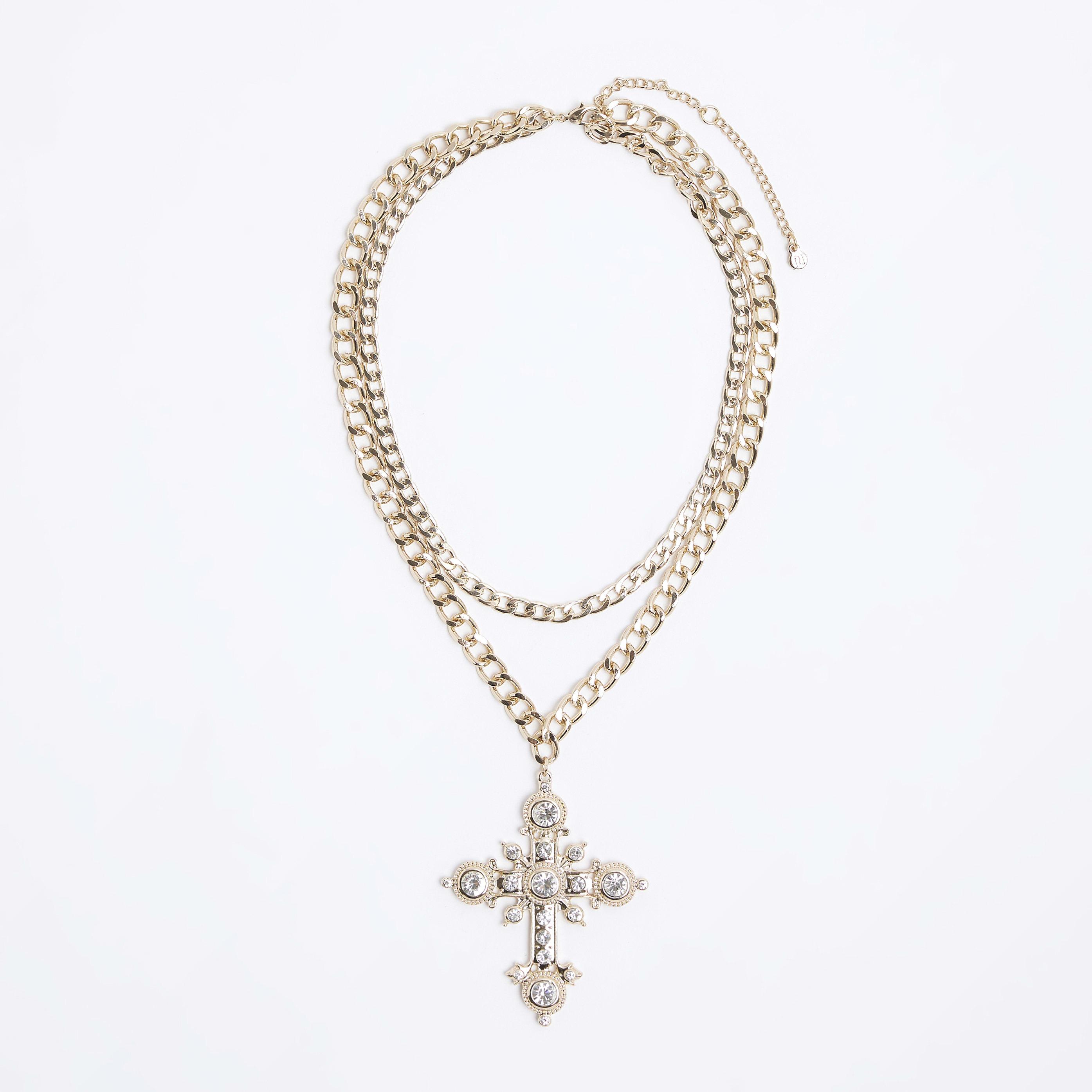New Fashion Gold Metal Chunky Chain Clear Crystal Big Cross Pendant  Necklace - AliExpress