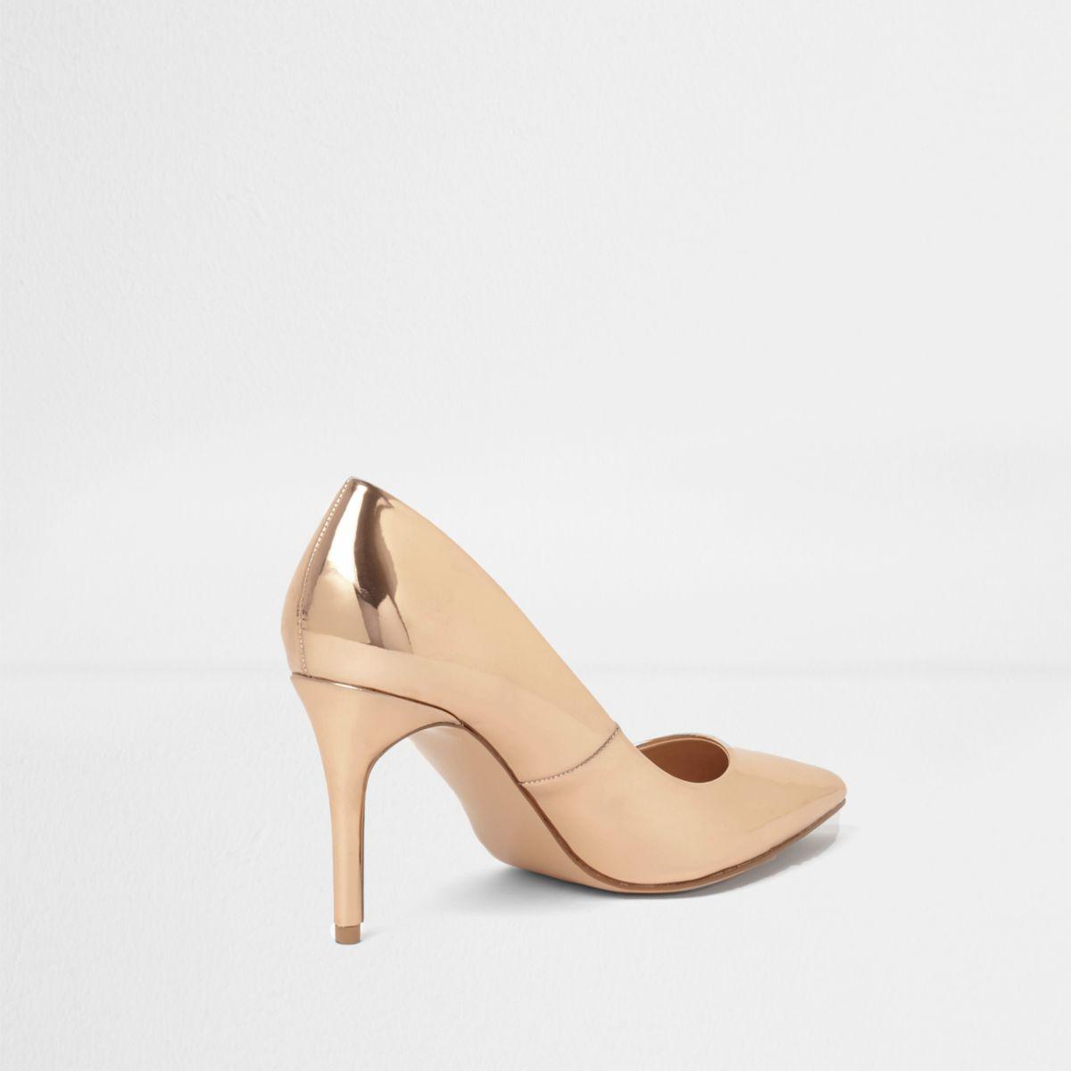 rose gold court shoes mid heel