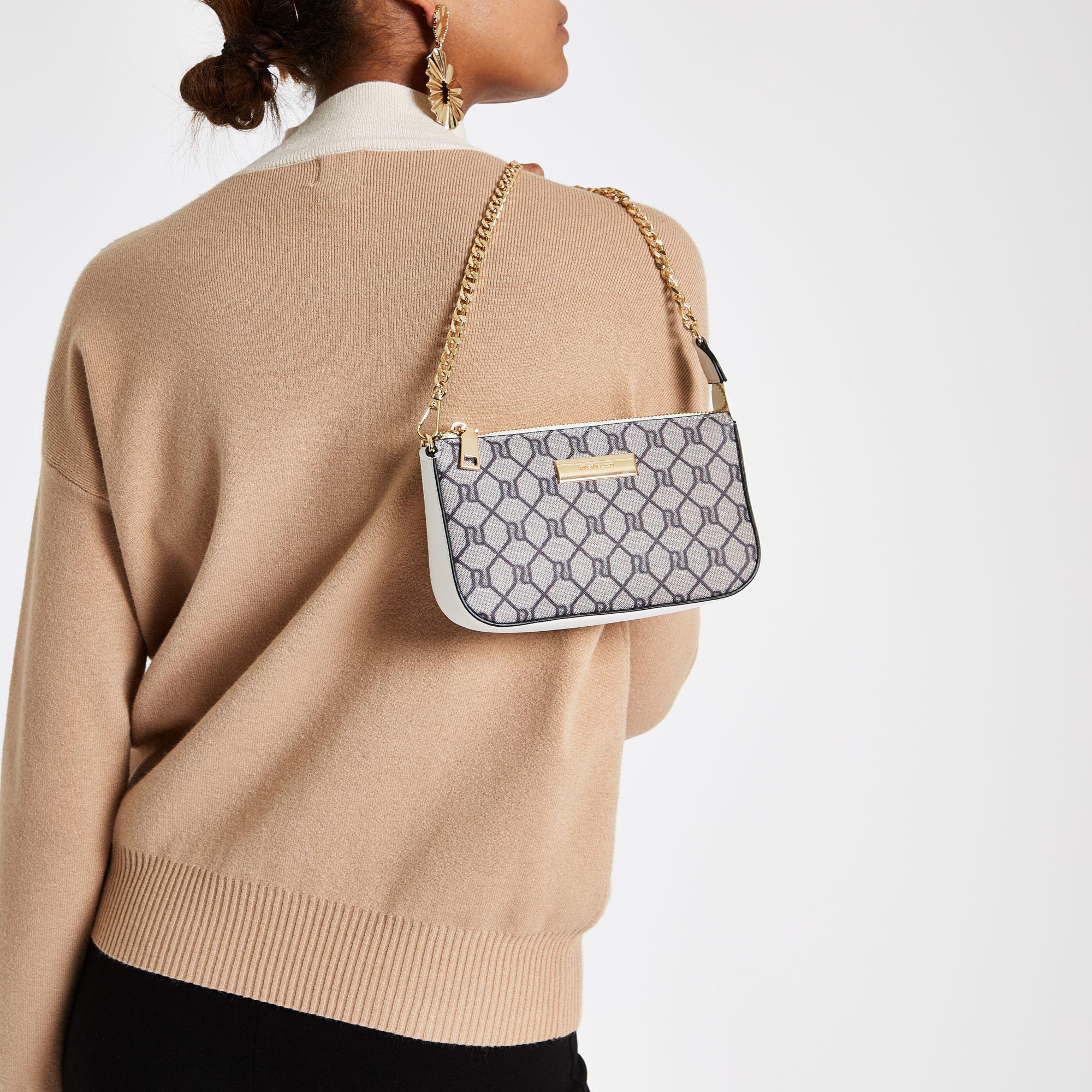 River Island Ri Monogram Mini Shoulder Bag in Beige (Natural) | Lyst River Island Ri Monogram Mini Shoulder Bag in Beige (Natural) | Lyst