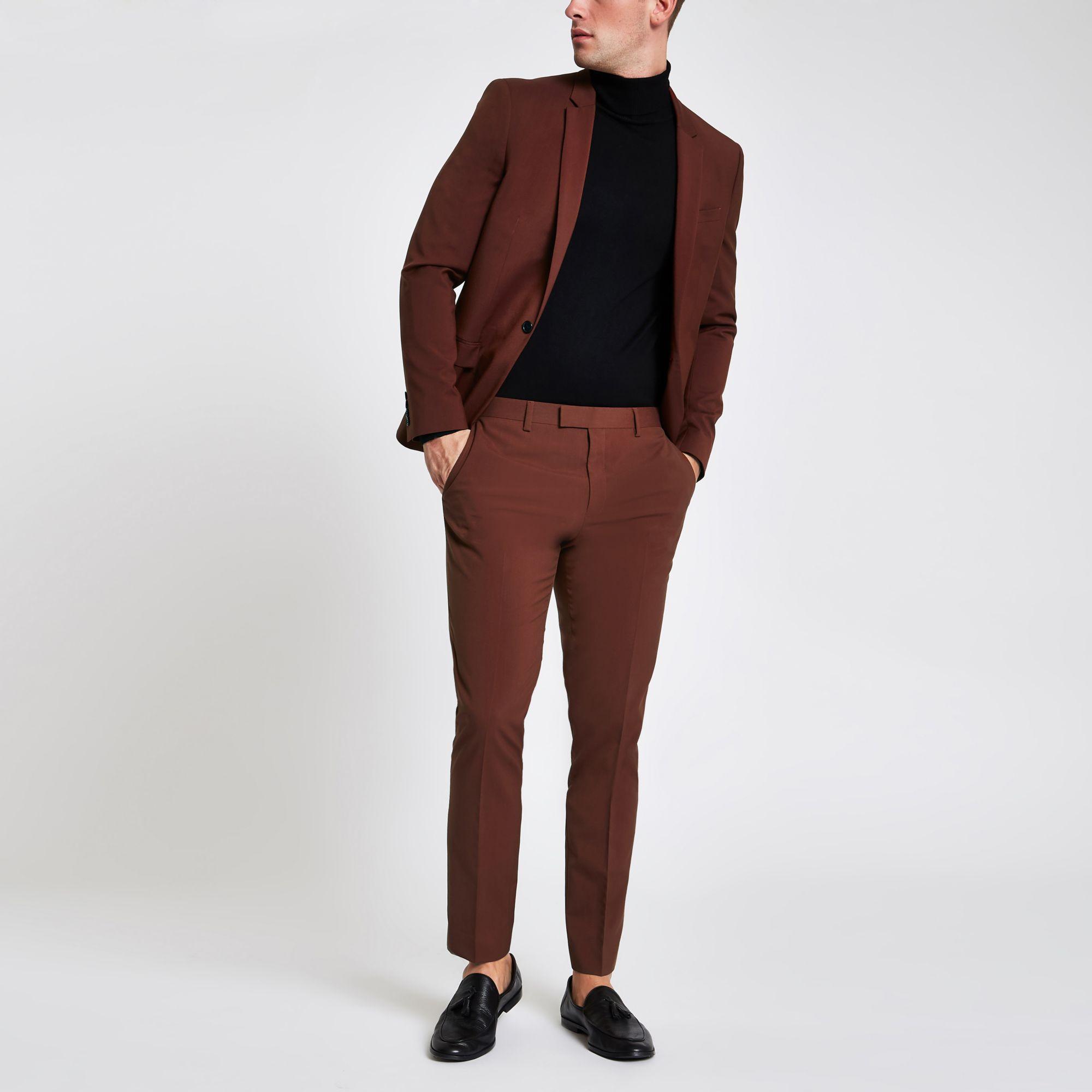 River Island Rust Stretch Skinny Fit Suit Trousers in Red for Men Lyst