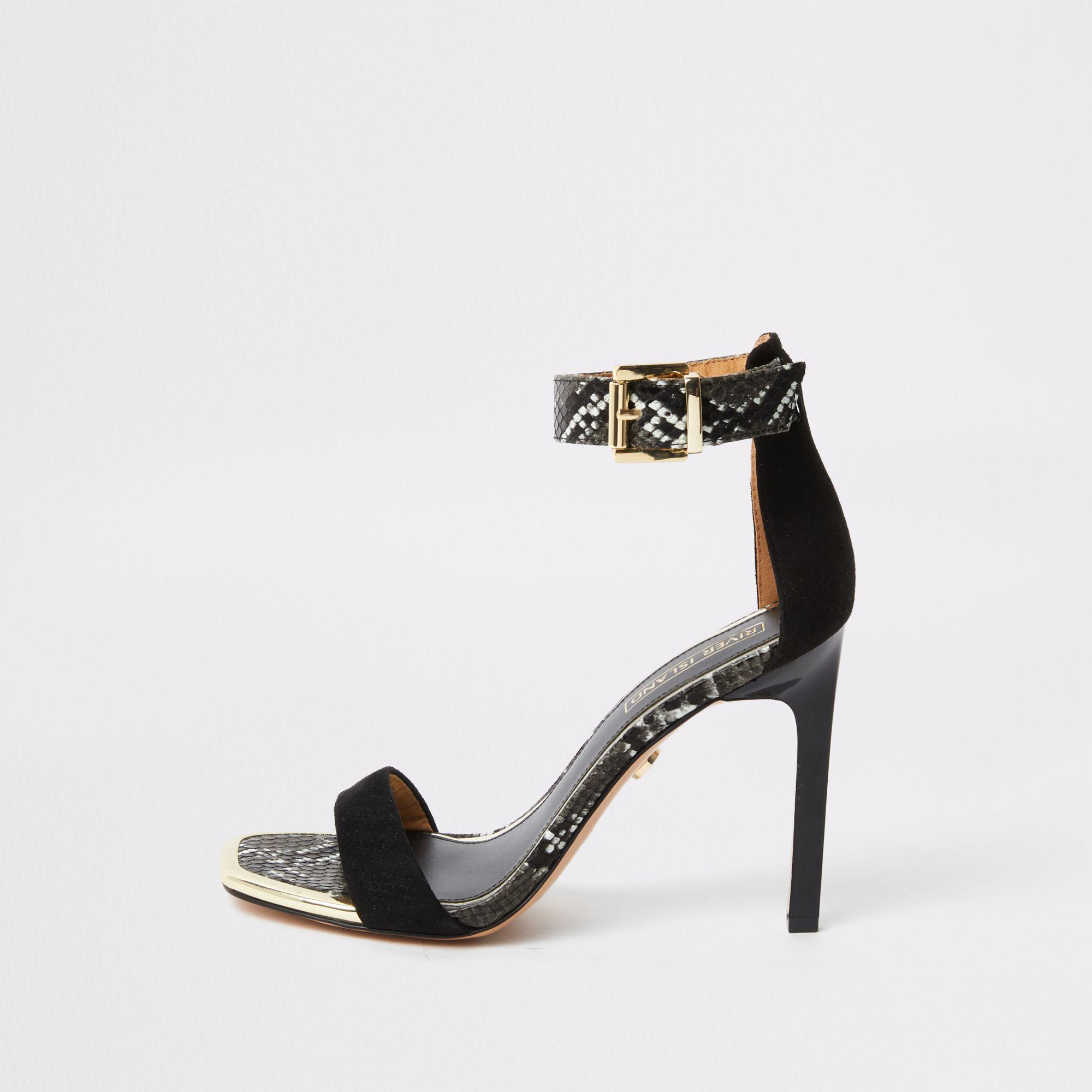 River Island Leather Barely There Snake Print Sandals in Black - Lyst