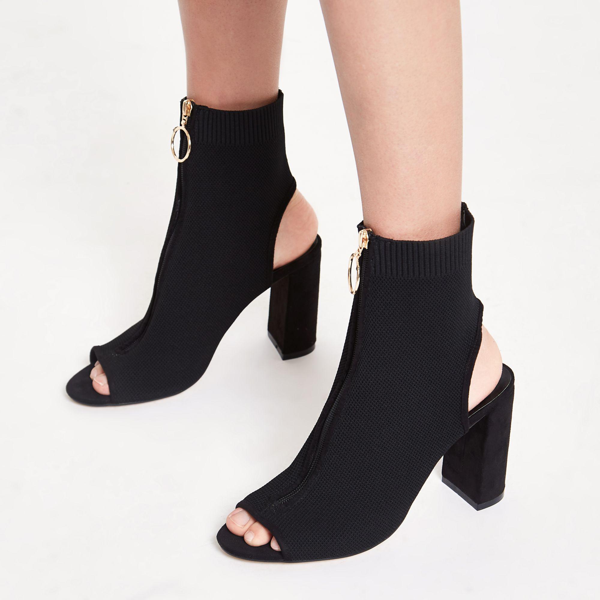 Black Knit Zip Front Shoe Boots 
