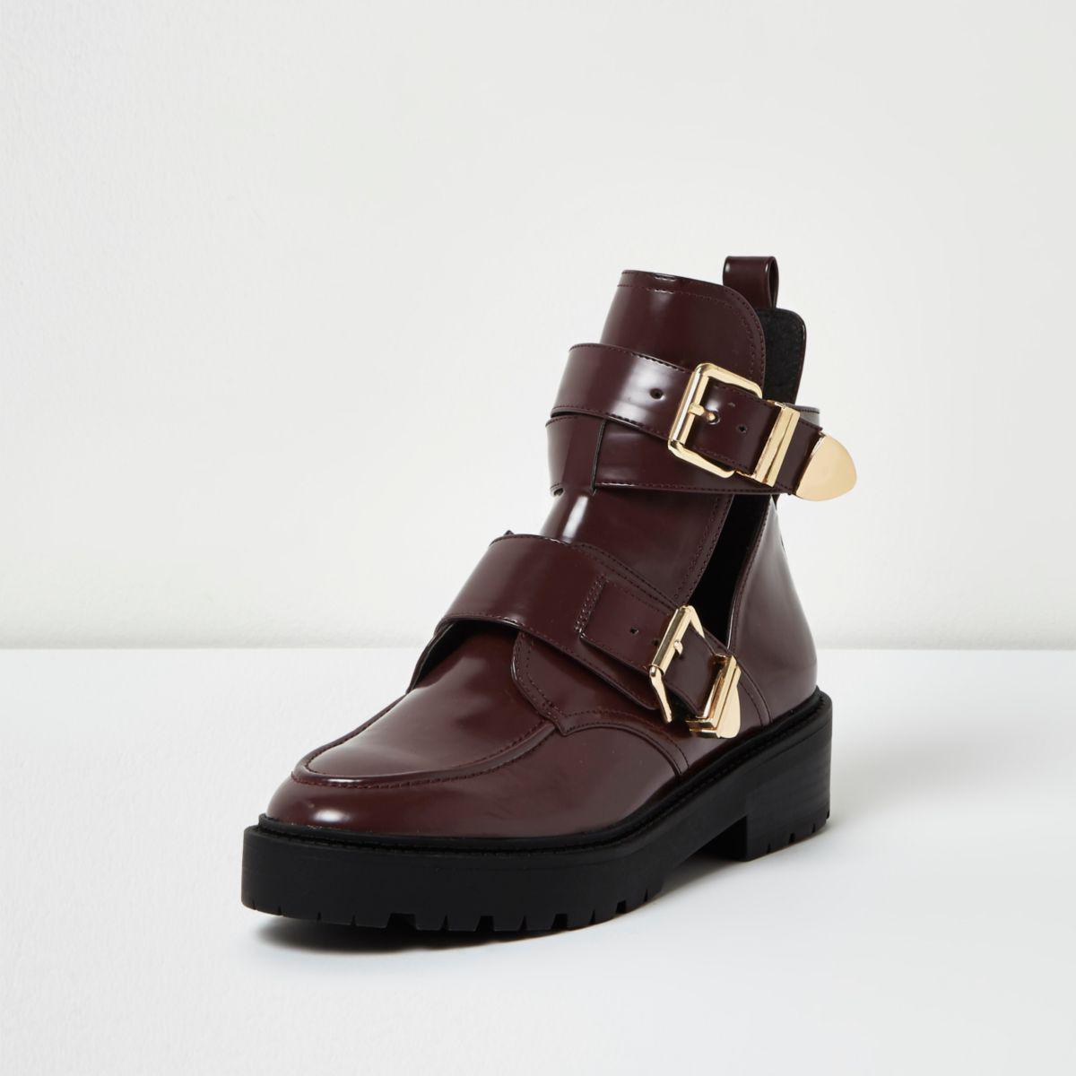 burgundy buckle boots