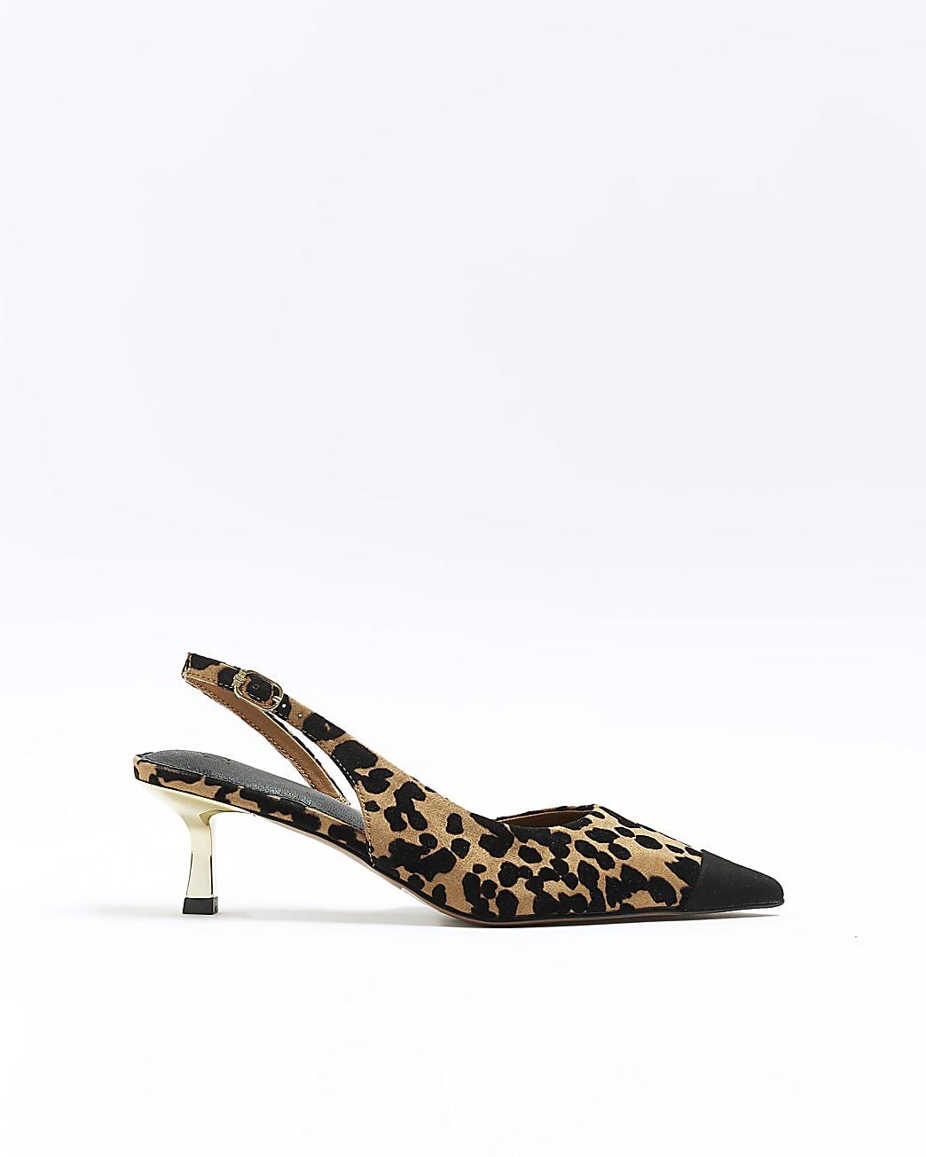 River Island Leopard Print Kitten Heel Court Shoes in White | Lyst Canada