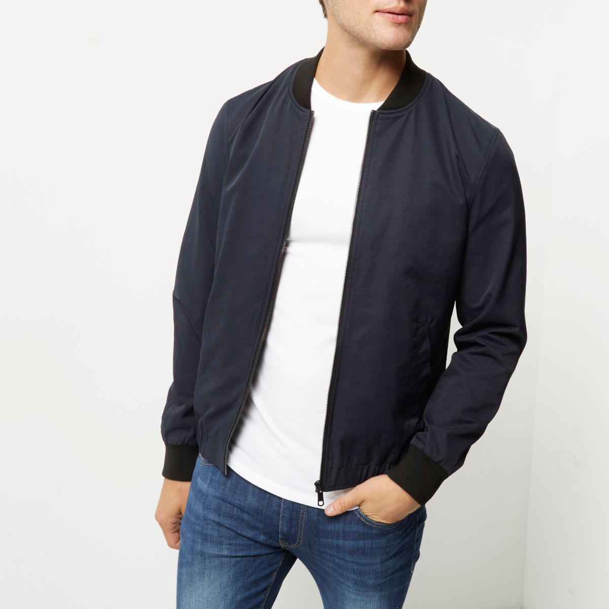 Lyst - River Island Navy Blue Casual Bomber Jacket in Blue for Men