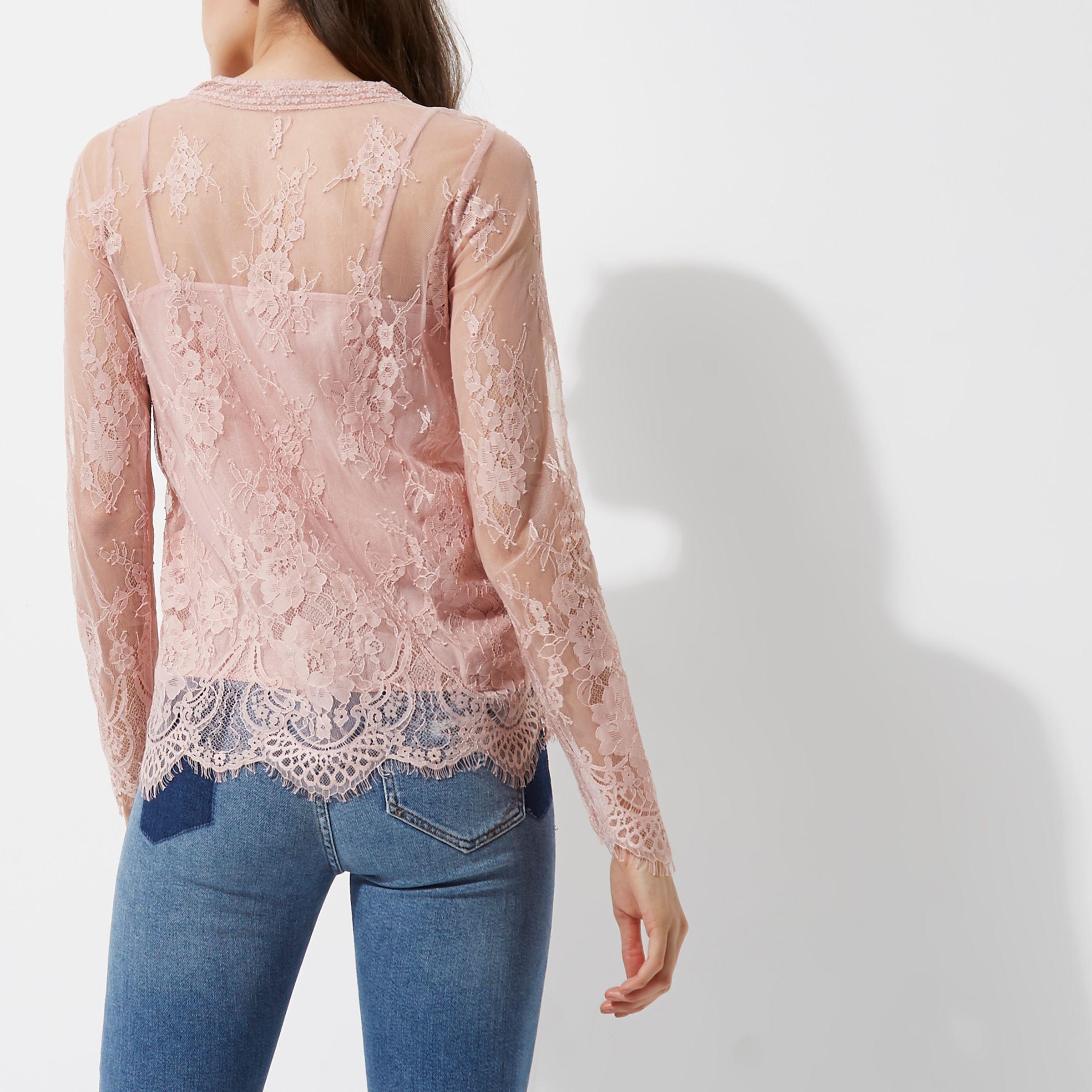 River Island Pink Floral Lace Long 