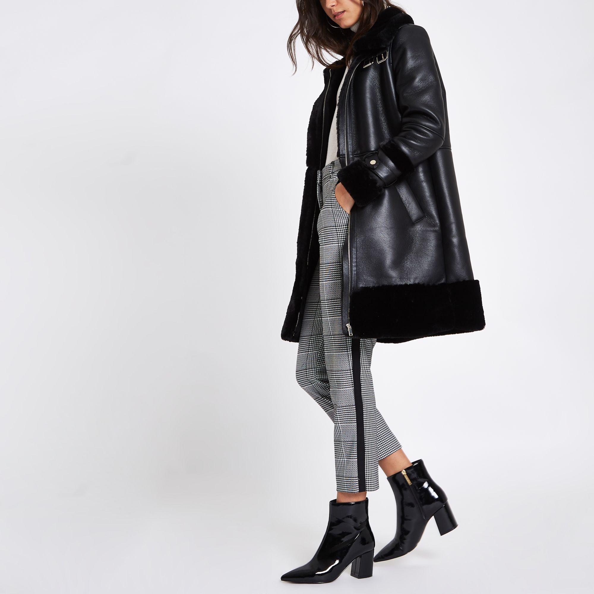 River Island Faux Leather Oversized Aviator Jacket In Black Lyst Gallery