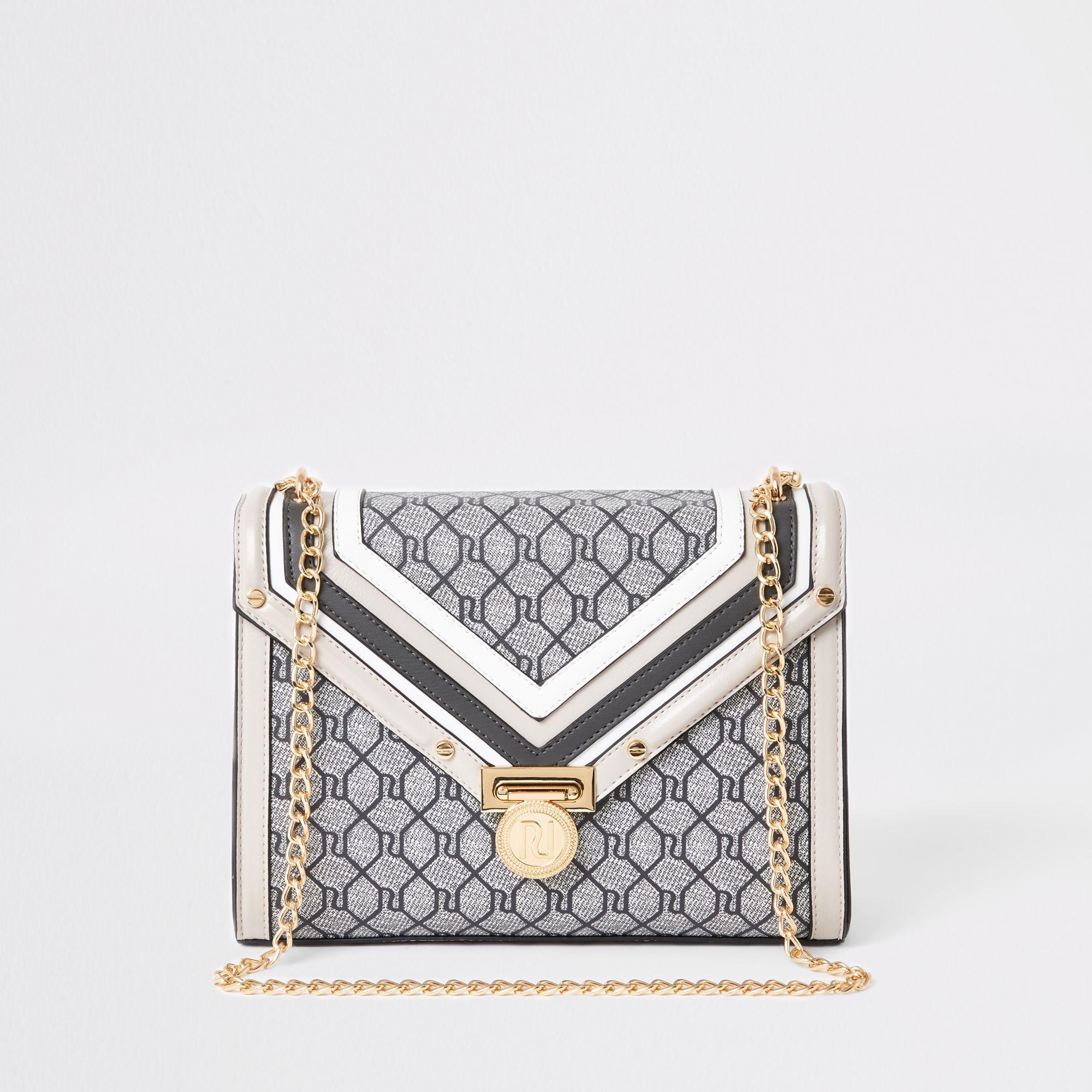 River Island Grey Ri Monogram Cross Body Bag in Gray Lyst