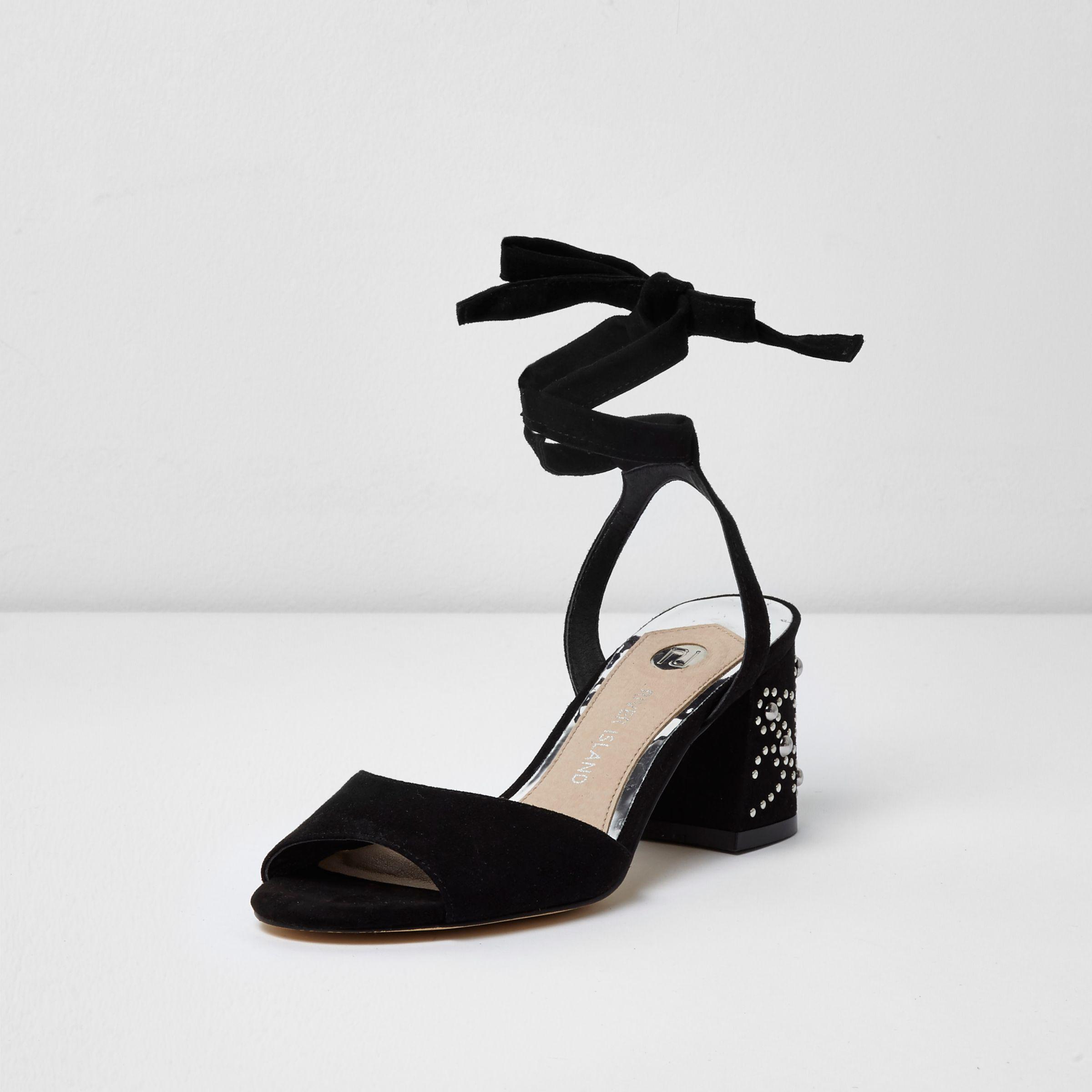 black studded block heel sandals