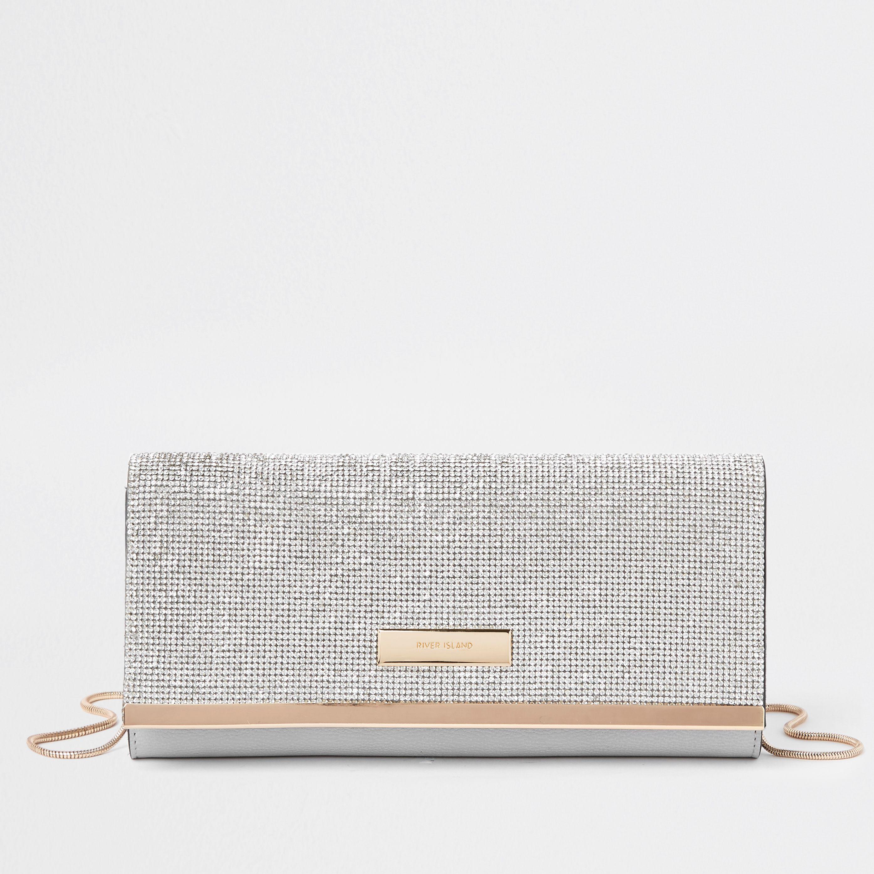 River island silver clutch sale