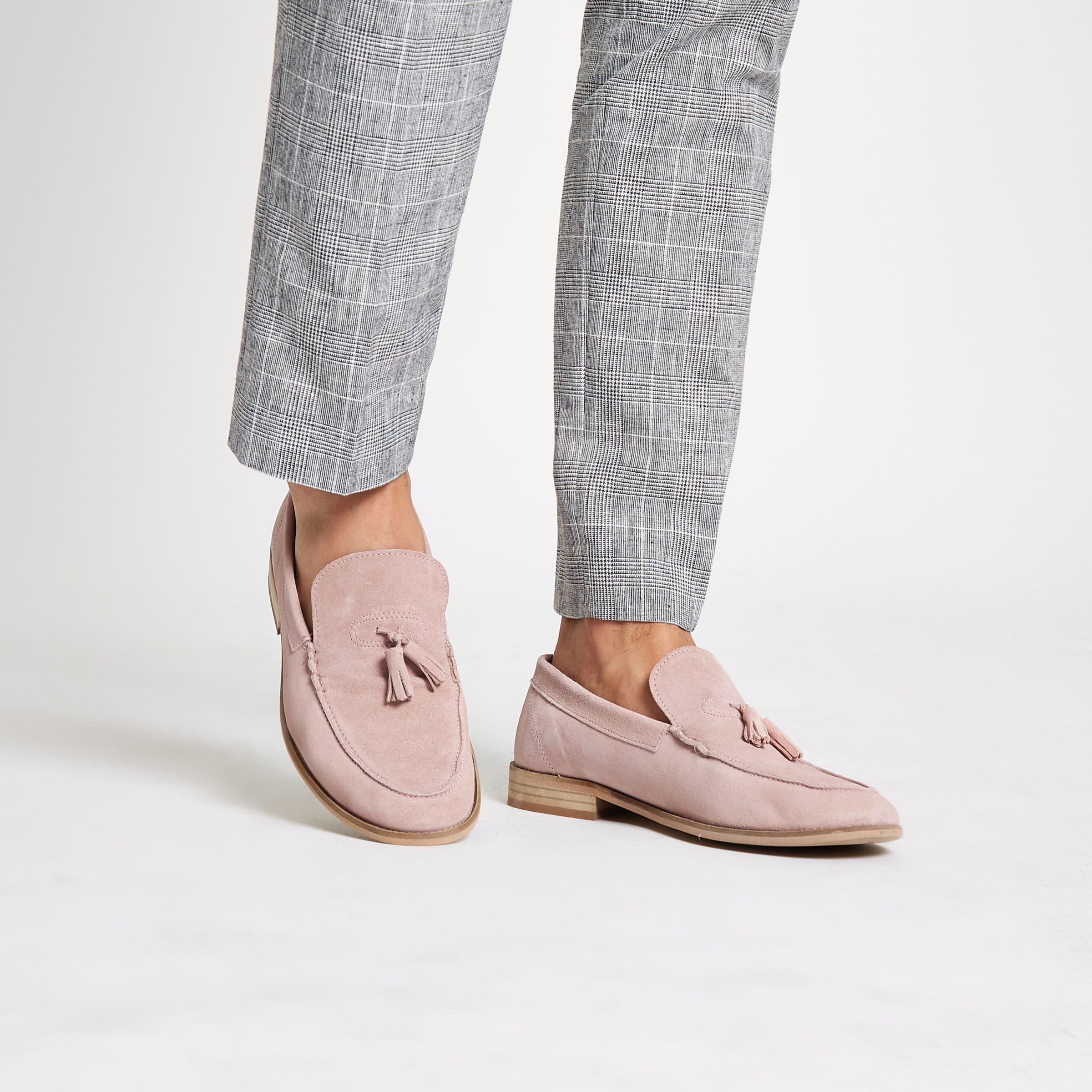 River Island Light Pink Suede Tassel Loafers for Lyst