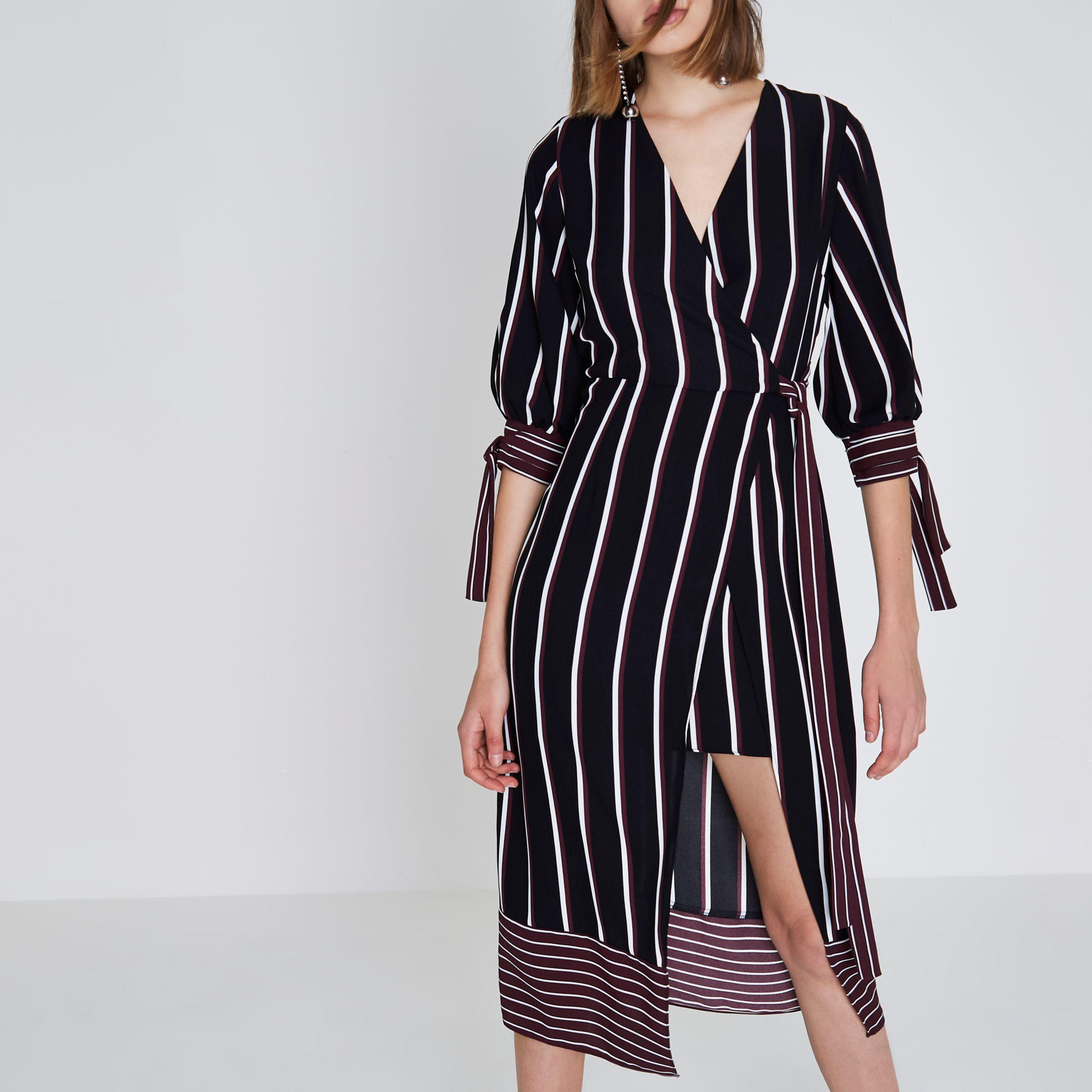 river island stripe midi wrap dress