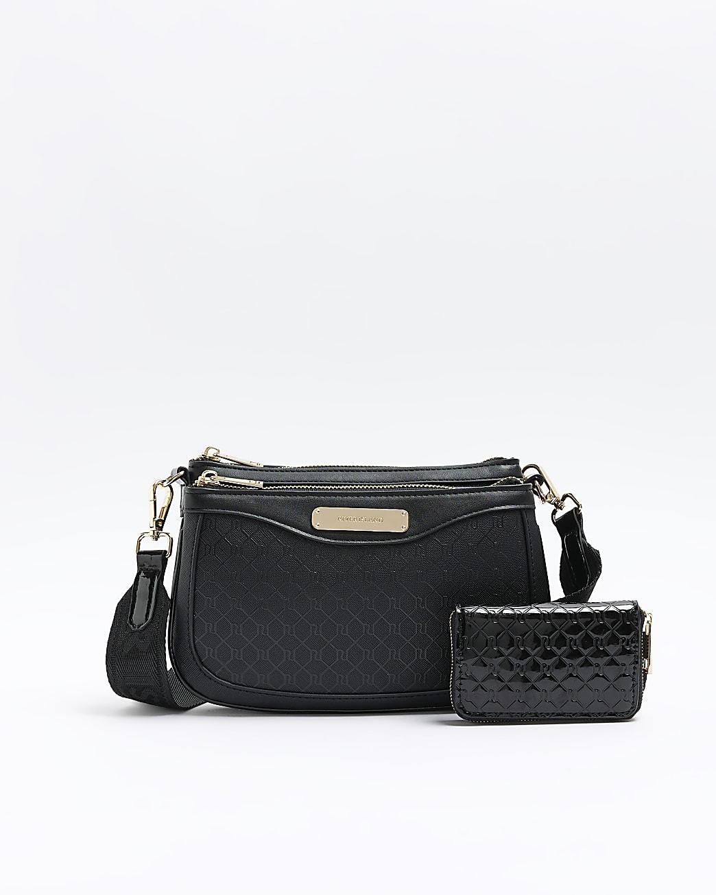 River Island Ri Monogram Cross Body Bag And Purse in Black Lyst
